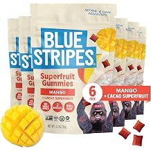 Blue Stripes Mango Cacao Gummies 2 Ingredient Fruit Snack 3.2 oz, 6pk