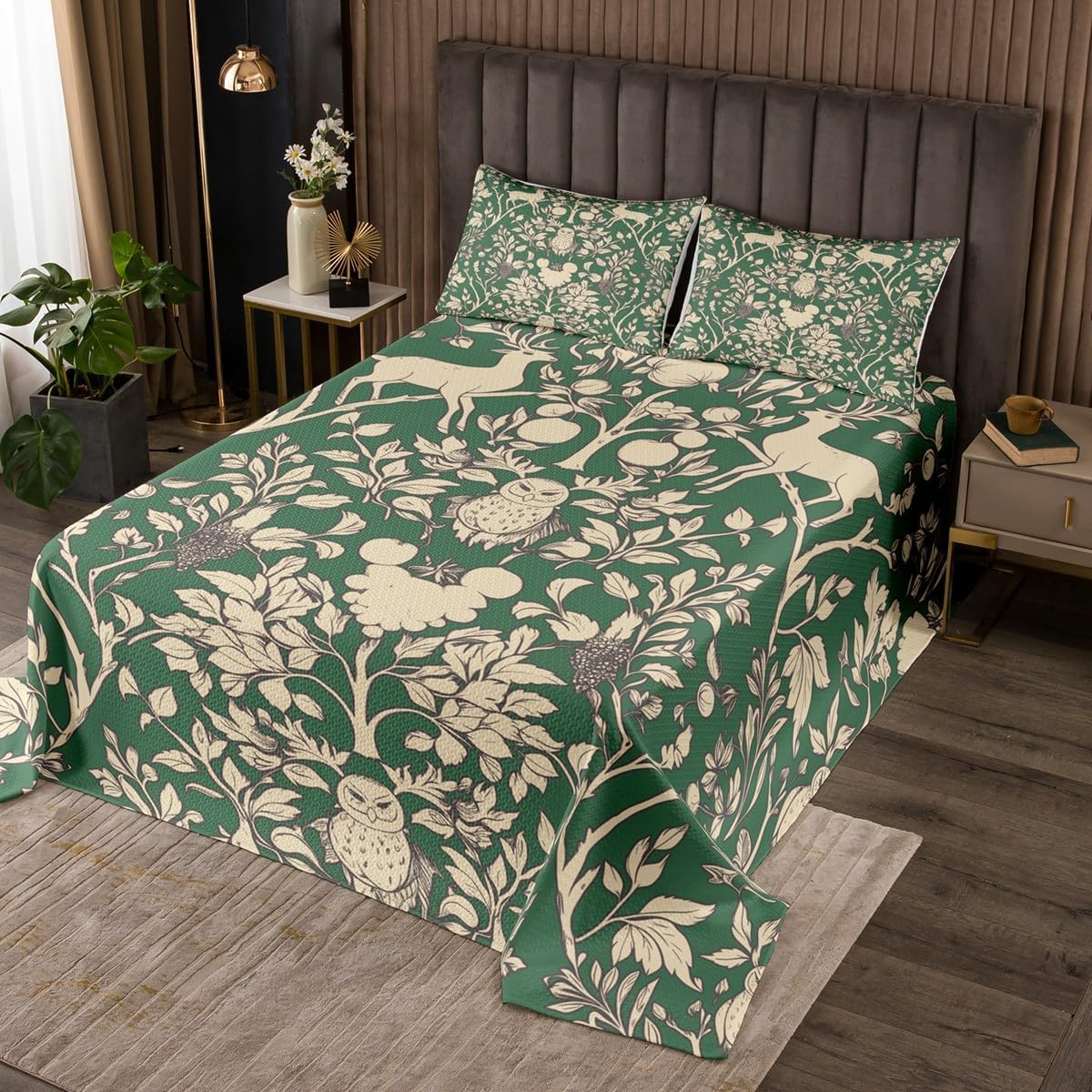 Erosebridal Victorian Damask Animal Print Coverlet Set Black Damask Queen Quilt Set, Vintage Antique Baroque Kids Bedspread Set Boho Flower Exotic Leaves Bed Set Bedroom Decor