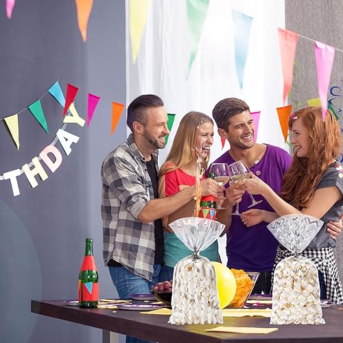 Miniatura 6 de Whaline 160 bolsas de celofán plateado con lazos torcidos, diseño de rayas onduladas, bolsas de plástico para golosinas, bolsas de dulces para