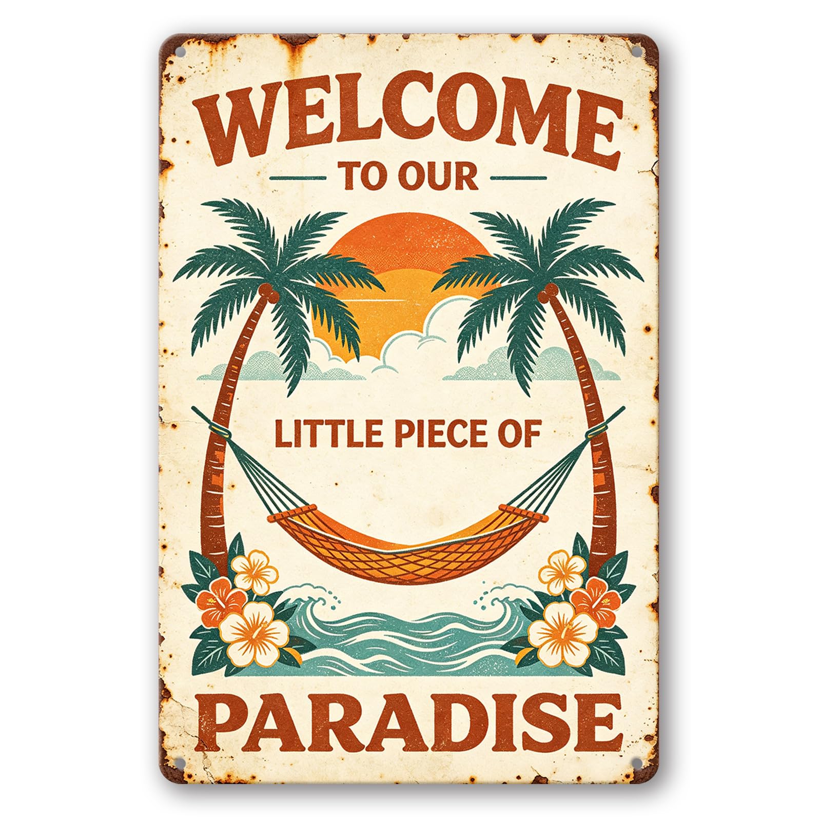 Photo 1 of RMMNHLNC Coastal Beach Metal Sign, Welcome to Our Paradise Quote Vintage Aluminum Wall Plaque, 8x12 Inch Nautical Summer Decor for Indoor Outdoor Front Door Porch Patio Garden Wall