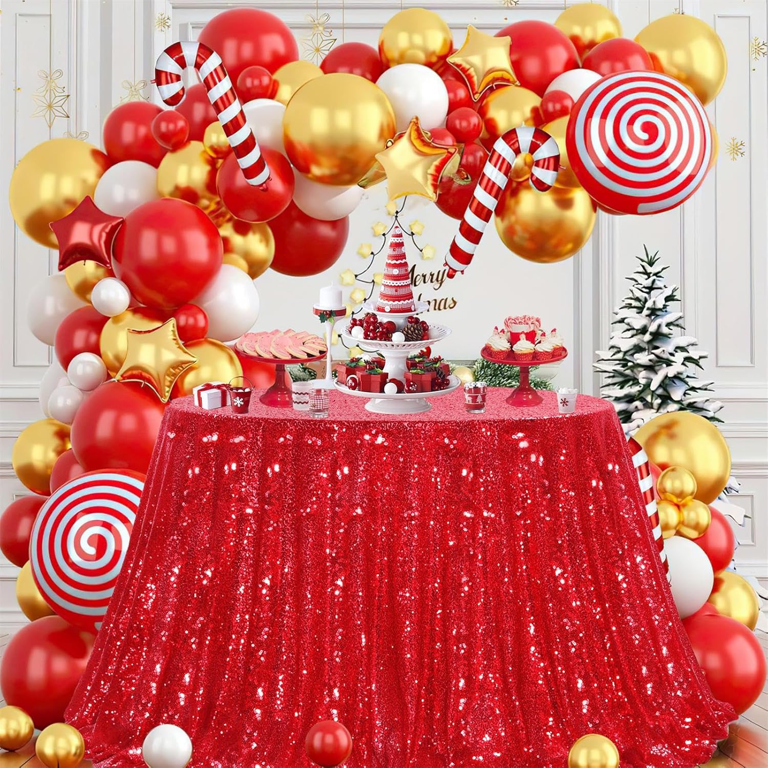 B-COOL 90 Inch Round Tablecloth Red Sequin Table Cloth Glitter Table Cover for Holiday Banquet Dining Wedding Party Decoration