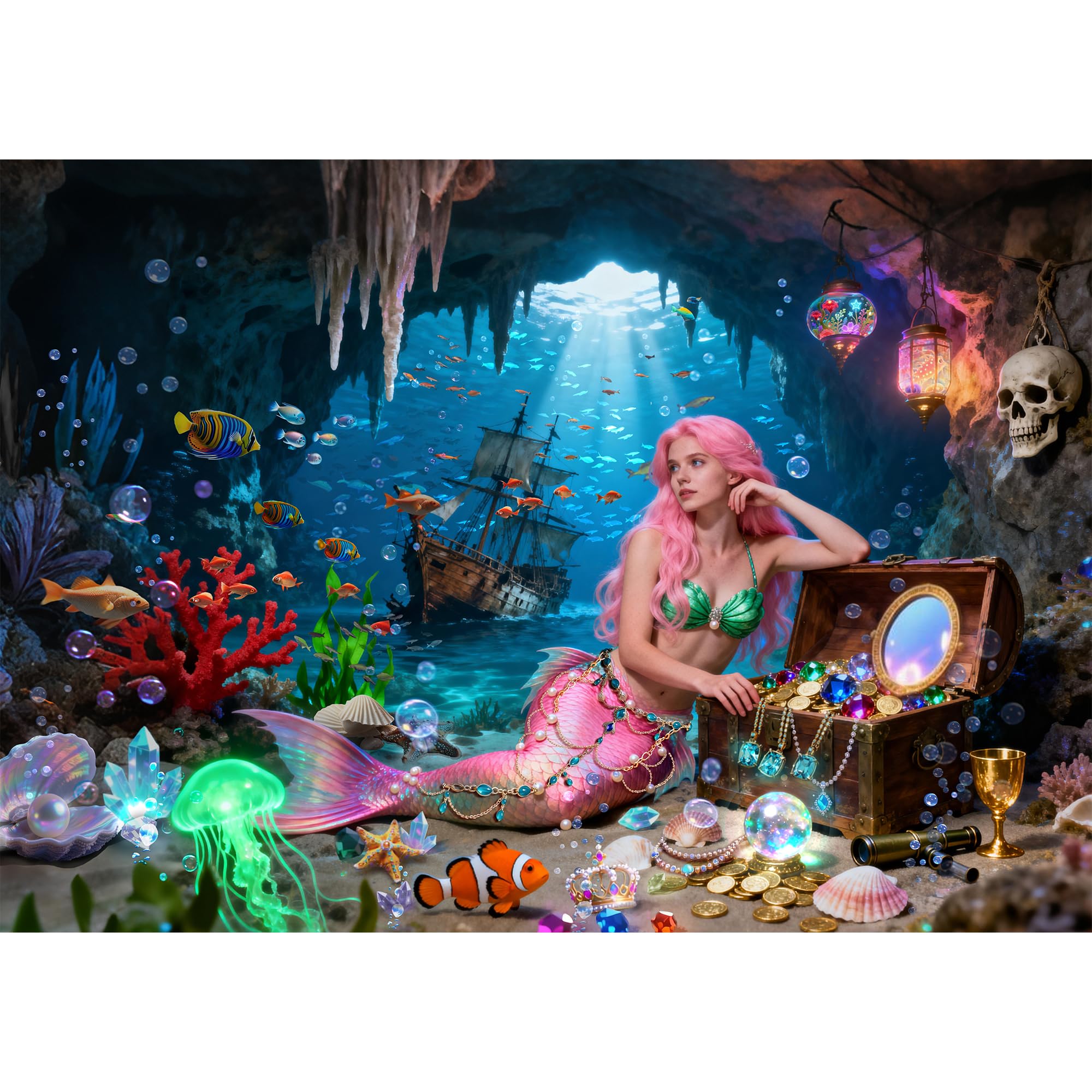 CREAFOMIFE 1000 Piece Jigsaw Puzzle for Adults, Hard Difficult Challenging Large Puzzle, Gift for Adult Puzzle Lovers Mermaids and Treasures (70 x 50 cm) — image 1