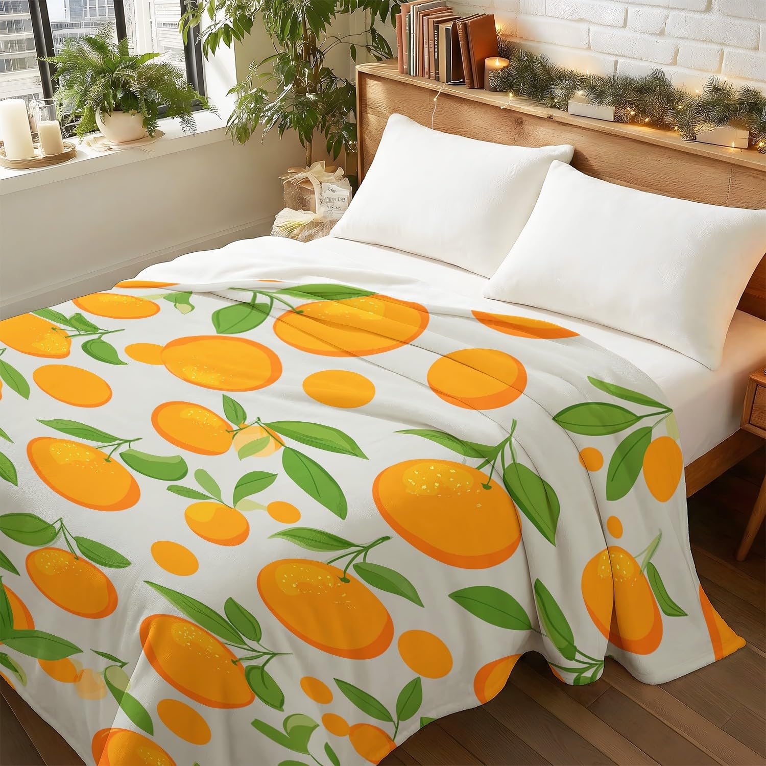 Fresh Fruit Flanelowy koc, uroczy, pomarańczowy, miękki, na łóżko, sofę, kanapę, puszysty koc z mikrofibry, dla dzieci i dorosłych, 150 x 180 cm, pomarańczowy
