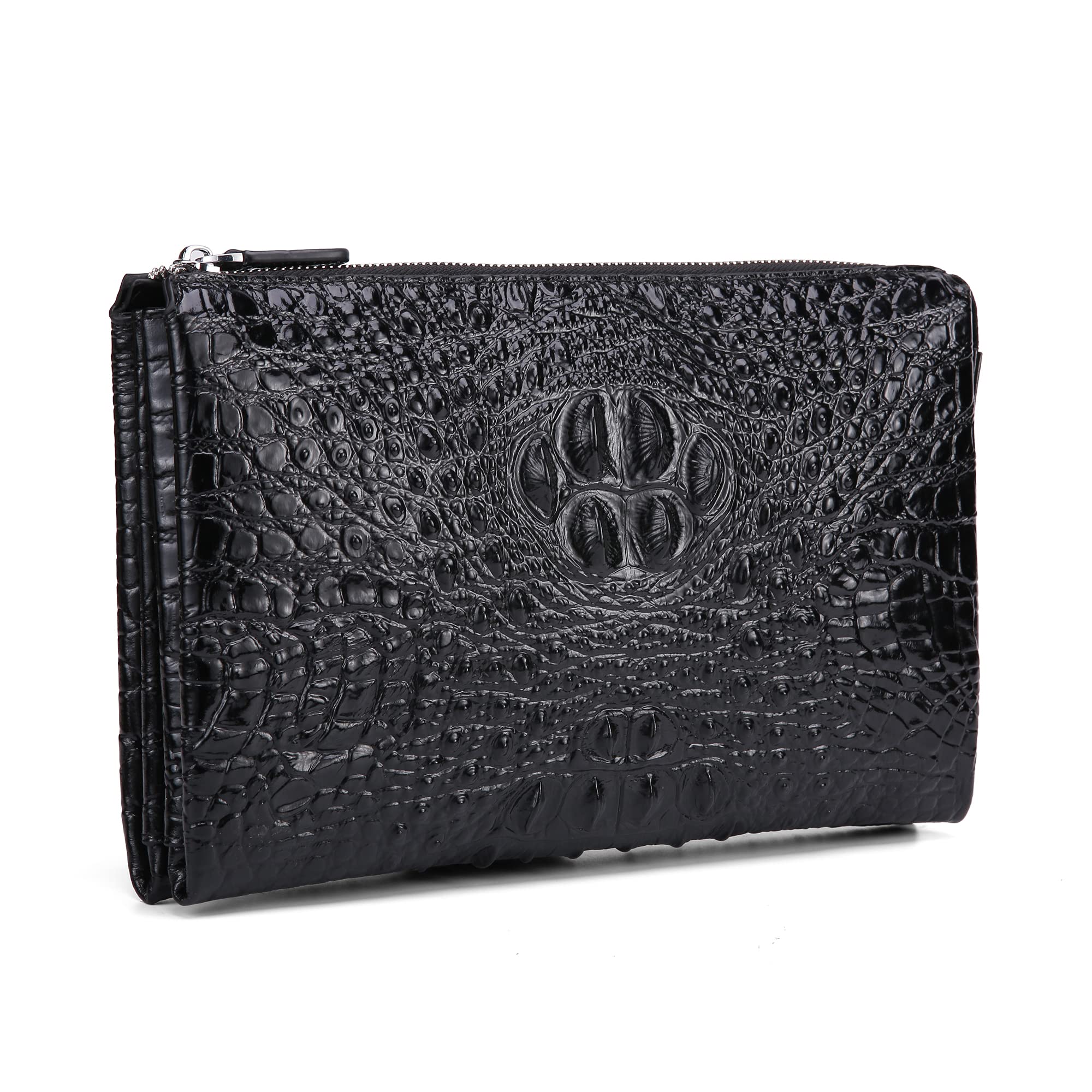 Pochette da uomo in vera pelle borsa da polso borsa busta borsa coccodrillo goffrato portafogli con cerniera personalizzata…, nero-02, grande,, Nero-02, Large