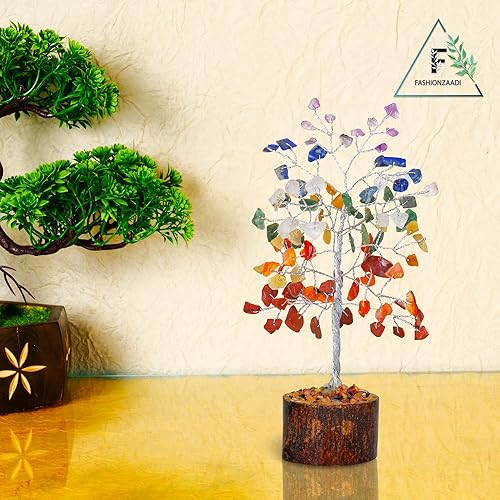 Miniatura 7 de FASHIONZAADI Árbol de dinero bonsái de piedra natural de siete chakras, Feng Shui, para equilibrar chakras, cristales de buena suerte, decoración de