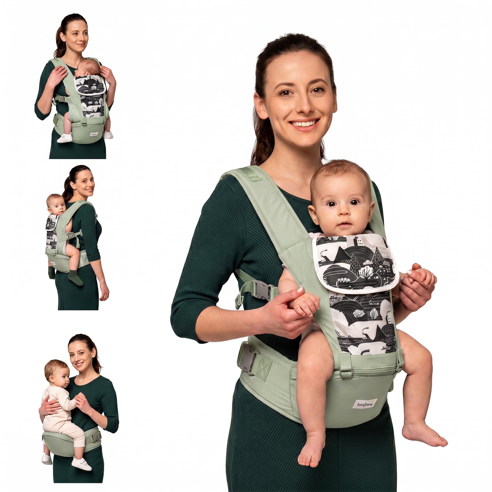 Baybee Ergonest Hip Seat Baby Carrier for 0 to 3 Years Baby | Baby Carrying Bag with Lumbar Support & Three-Point Balance Support | Kangaroo Bag with Bottle Holder & Storage Pocket | Baby Sling Carrier with Wide Seat Cushion & Breathable Mesh Fabric (Green)-image-8