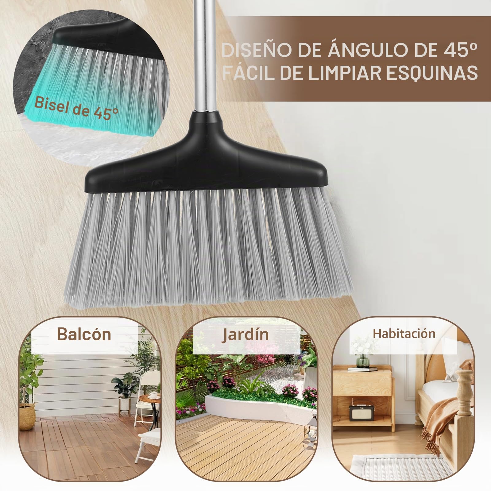 Escoba y Recogedor Plegable 138 cm Plástico Acero Inoxidable Mango Telescópico 8 Piezas Negro Blanco