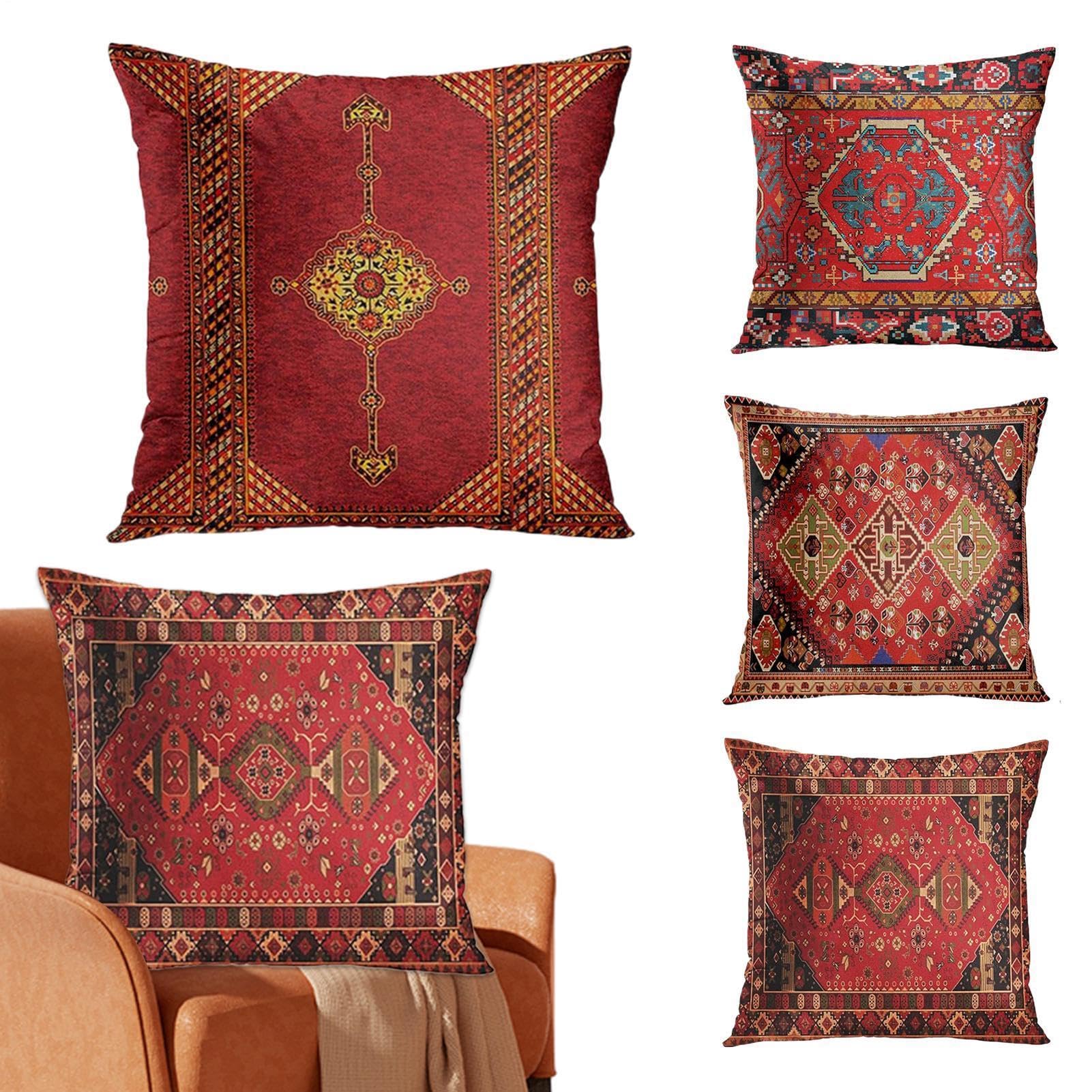 Housse de coussin ethnique rétro et bohème multicolore pour le salon