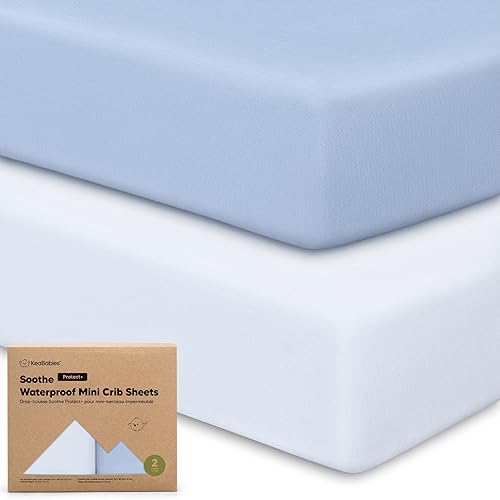 Miniatura 11 de Paquete de 2 sábanas impermeables para cuna, sábanas bajeras de algodón orgánico de 38 x 26 pulgadas, para colchón Graco Pack and Play, sábanas