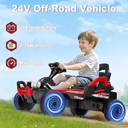 Miniatura 2 de ANPABO Juguetes de paseo de 24 V para niños grandes, neumáticos EVA, marco de metal, máximo 5 mph, acelerador continuo, pedal de embrague, luces