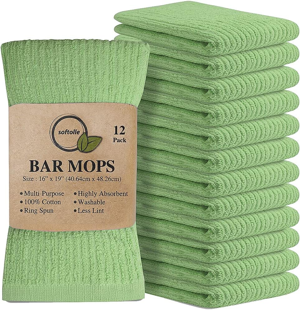 Softolle Kitchen Towels, Pack of 12 Bar Mop Towels 16x19 Inches 100 Cotton White