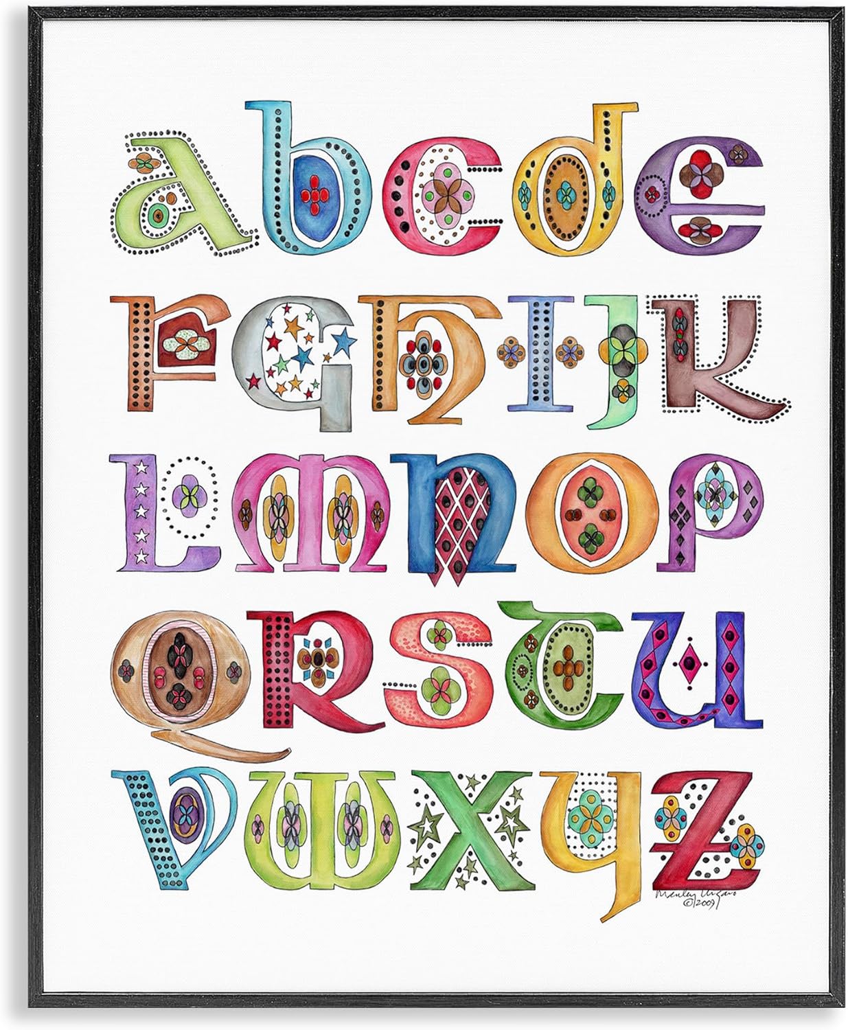 Stupell Industries Boho Whimsical Alphabet Framed Giclee Art Design by Marley Ungaro