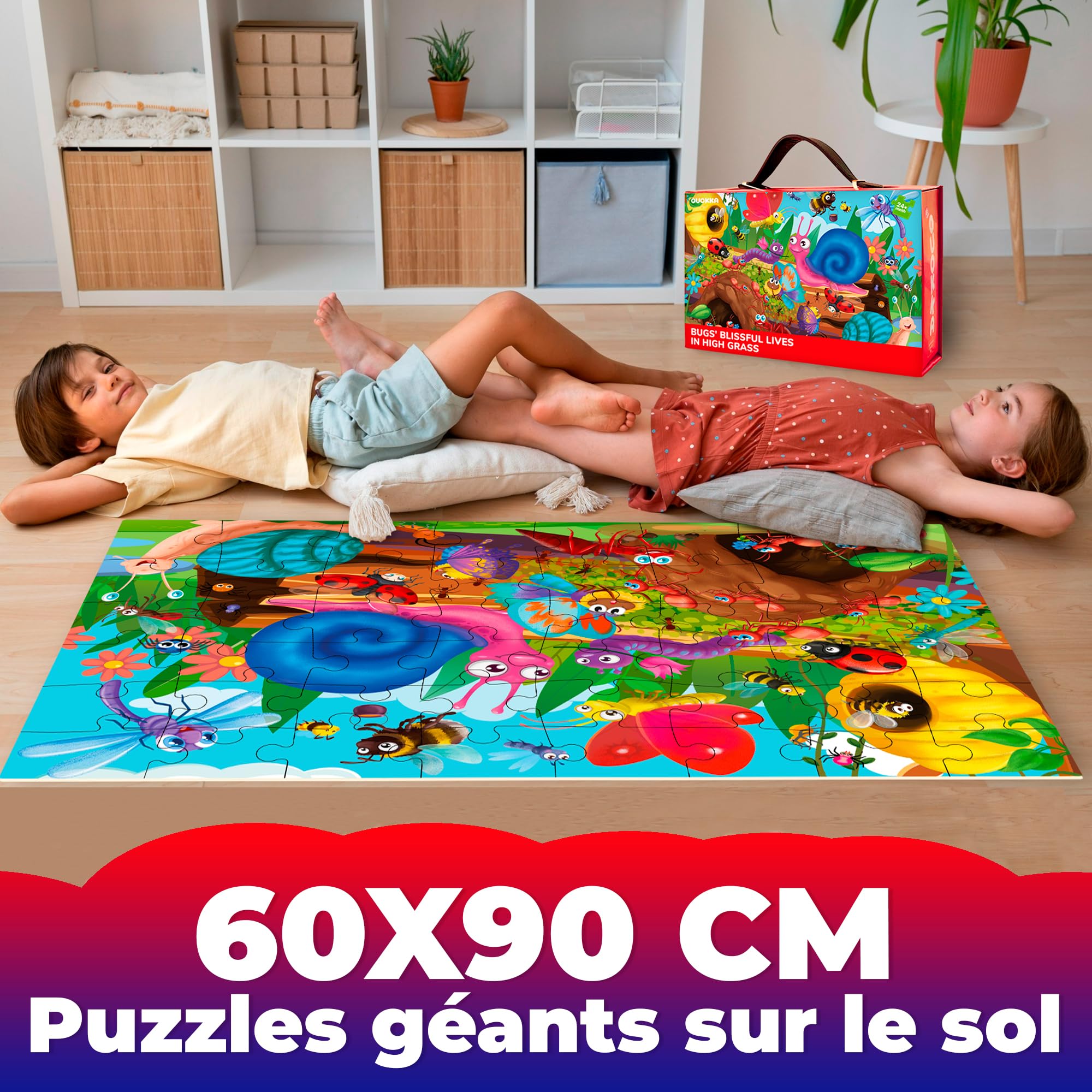 QUOKKA Puzzle Geant Enfant 3 4 Ans - 60x90 cm 48 Pièces Puzzle XXL de Sol Enfants 5 6 Ans - Grand Іnsectes Jouet pour Garçons et Filles - Educatif Cadeau