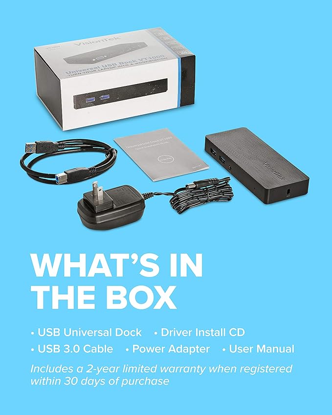 VisionTek VT1000 Universal Dual Full HD USB 3.0 Laptop Monitor Docking Station miniatura 9