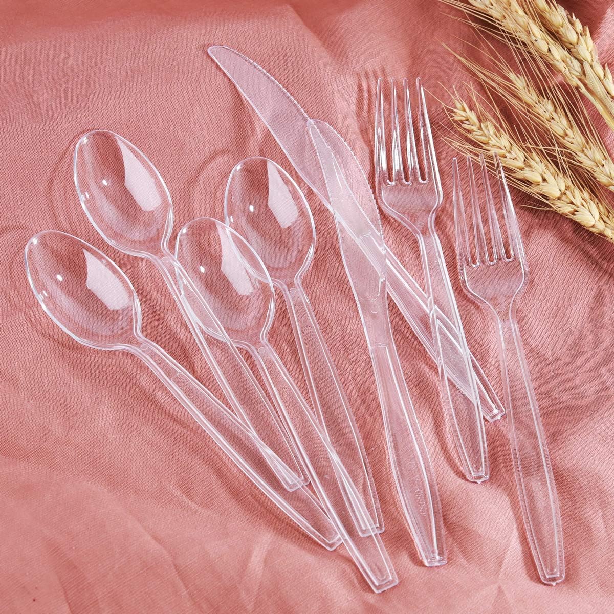 Supernal 400pcs Clear Plastic Silverware Heavy Duty Plastic Forks and Spoons Crystal Disposable Cutery Disposable Utensils Include 200 Forks and Spoons Perfect for Halloween Thanksgiving Christmas