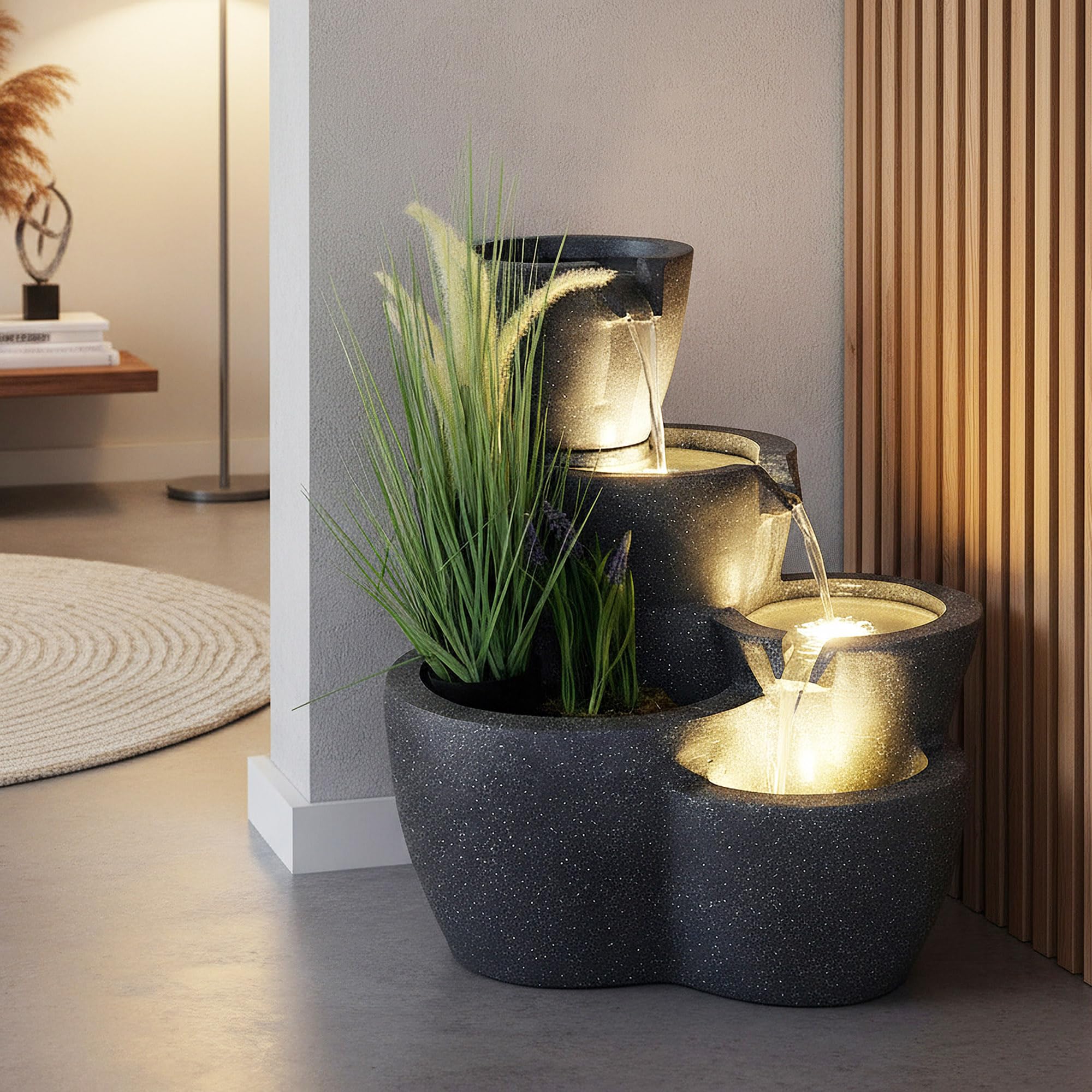 Fuente de Jardín Iluminada Grande Arnusa - Fuente de Agua de 59 cm - Decoración de Jardín Interior y Exterior - Se Puede Plantar