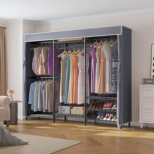 Miniatura 2 de VIPEK V5C - Clóset portátil para ropa para dormitorio, armario resistente, de metal negro con cubierta de tela oxford gris, estantes ajustables,