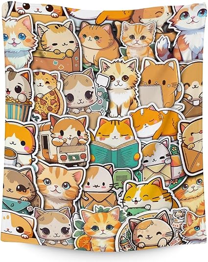 Cat Blanket Gifts - 40"x50" Cute Throw for Kids & Adults - Yellow Soft Fuzzy Blankets for Bed, Couch & Living Room