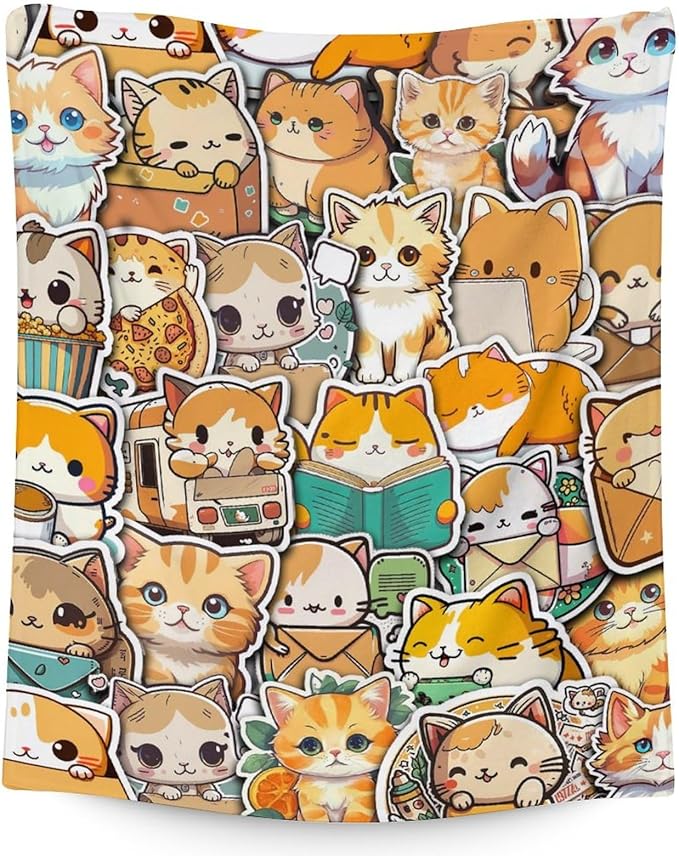 Cat Blanket Gifts - 40"x50" Cute Throw for Kids & Adults - Yellow Soft Fuzzy Blankets for Bed, Couch & Living Room