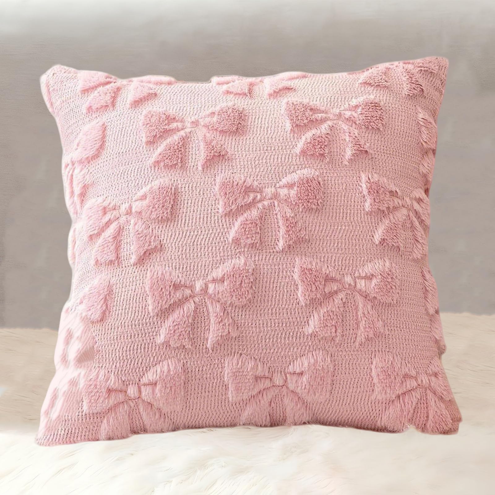 Cushion Covers, Pink Bow Pillow Covers for Sofa, Small Square Pillow Covers, Decorative Cushion Covers for Living Room and Home Decor, Pink Color Cushion Cover-image-21