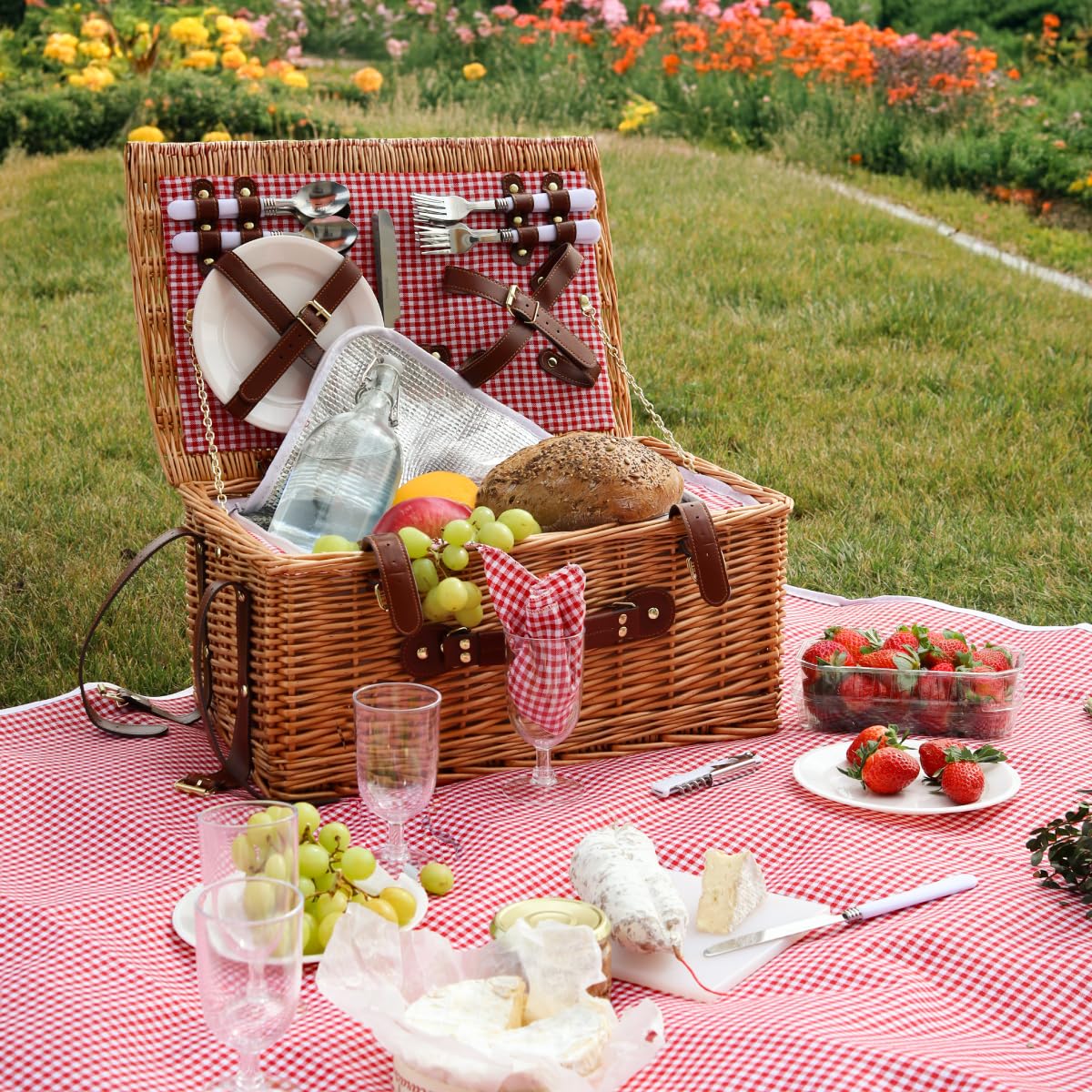 Linxor - Cestino da picnic isotermico con tovaglia e accessori - 4 persone