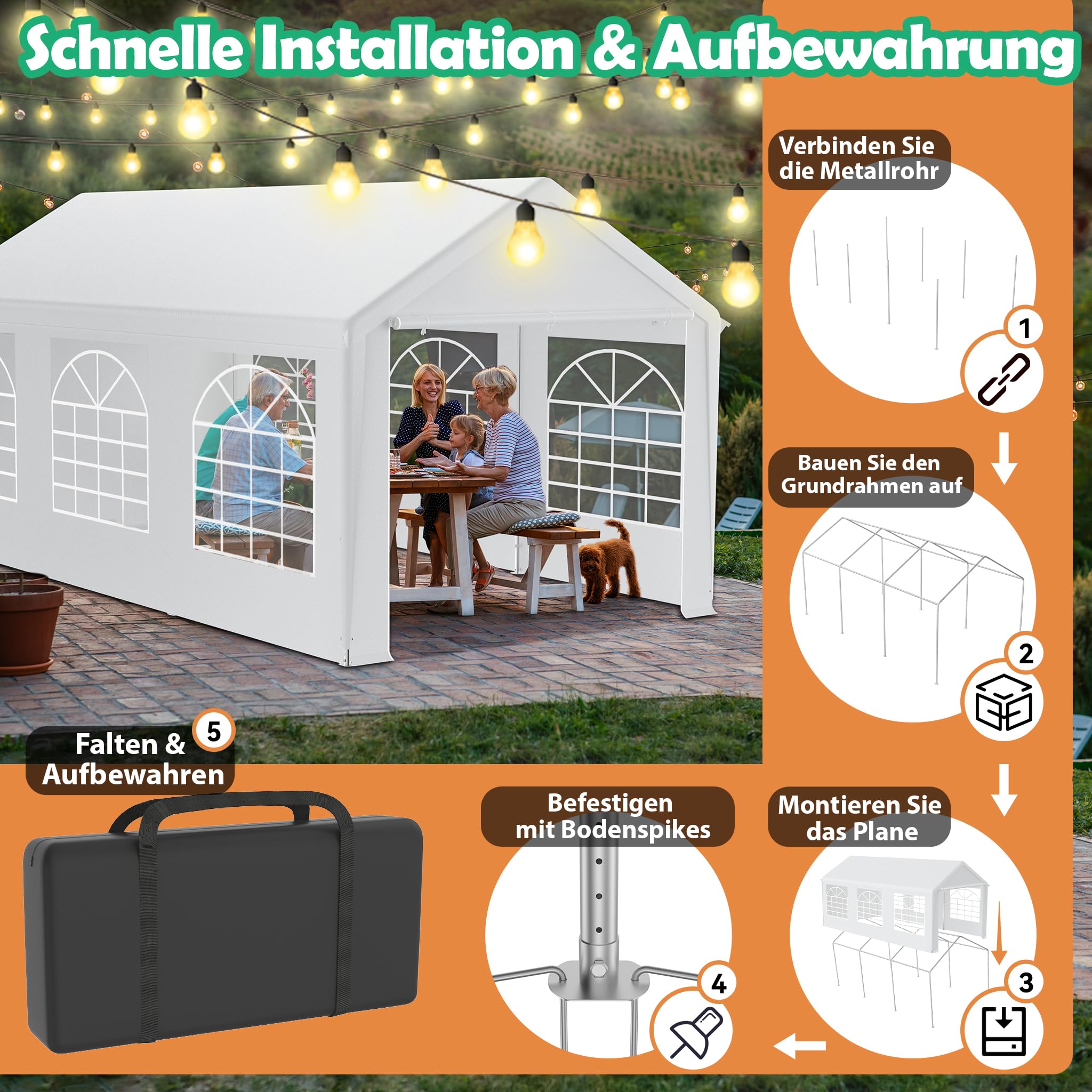 YRHome Premium 3 x 6 m Carpa de fiesta con paneles laterales. Pabellón impermeable, estable y resistente al invierno. Con ventanas en las paredes laterales. Tienda de jardín, gran tienda, tienda