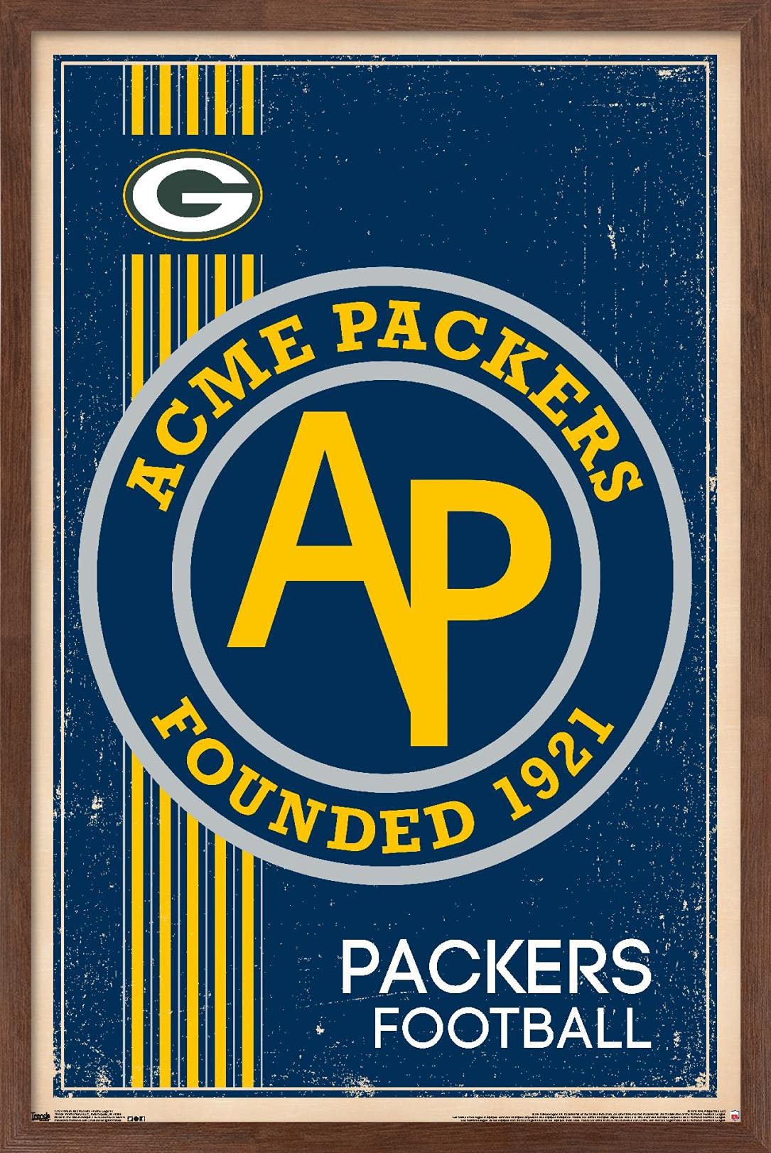 Trends International NFL Green Bay Packers - Retro Logo 14 Wall Poster, 22.375" x 34", Mahogany Framed Version