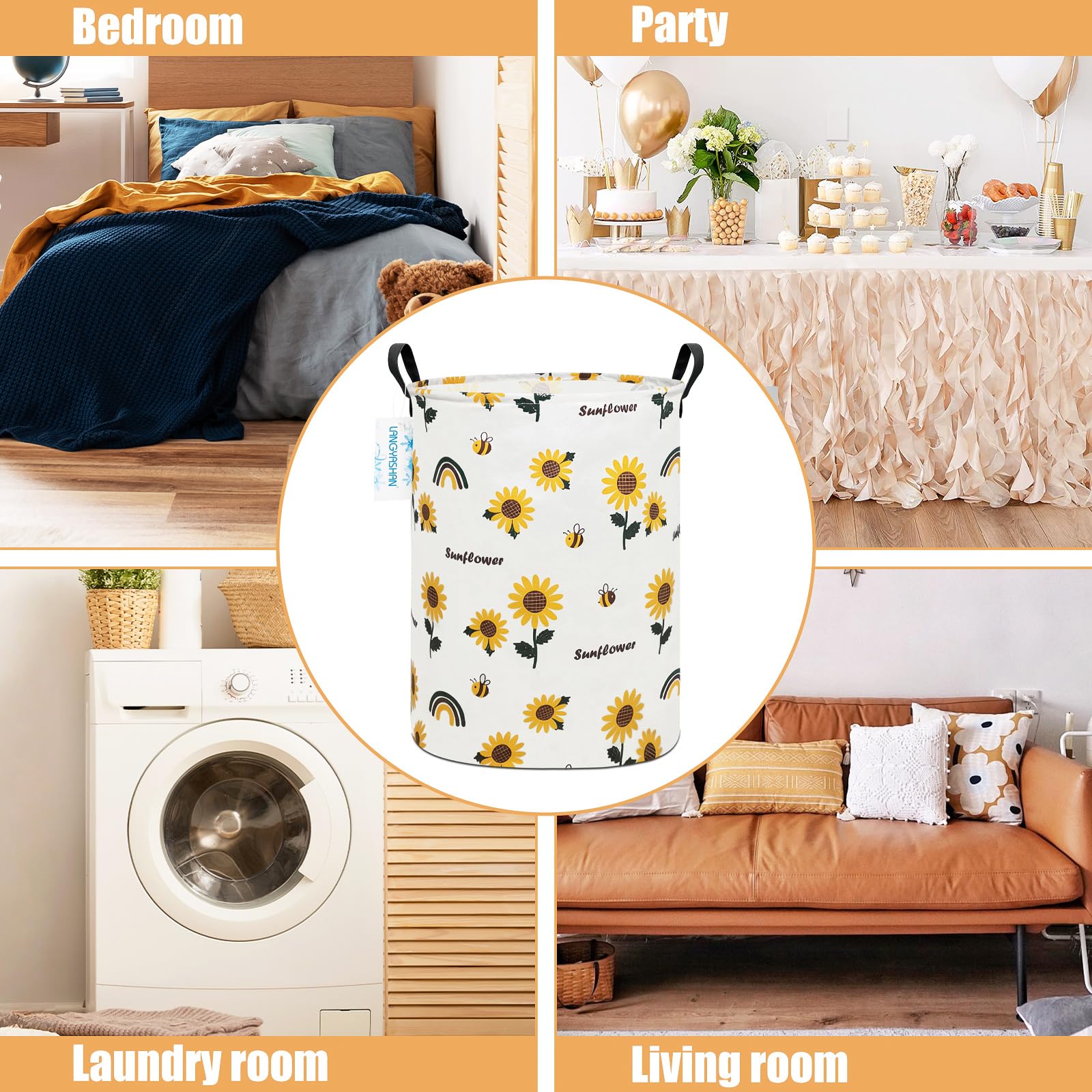 Aufbewahrungskorb, Segeltuchstoff, zusammenklappbar, für Wäschekorb, Spielzeugkörbe, Geschenkkörbe, Schlafzimmer, Kleidung, Babyzimmer (Sonnenblume) | Wasserdichter Aufbewahrungskorb für Kinder, Kleiderkörbe für Kinder, Kinderzimmer, Schlafzimmer, Badezim
