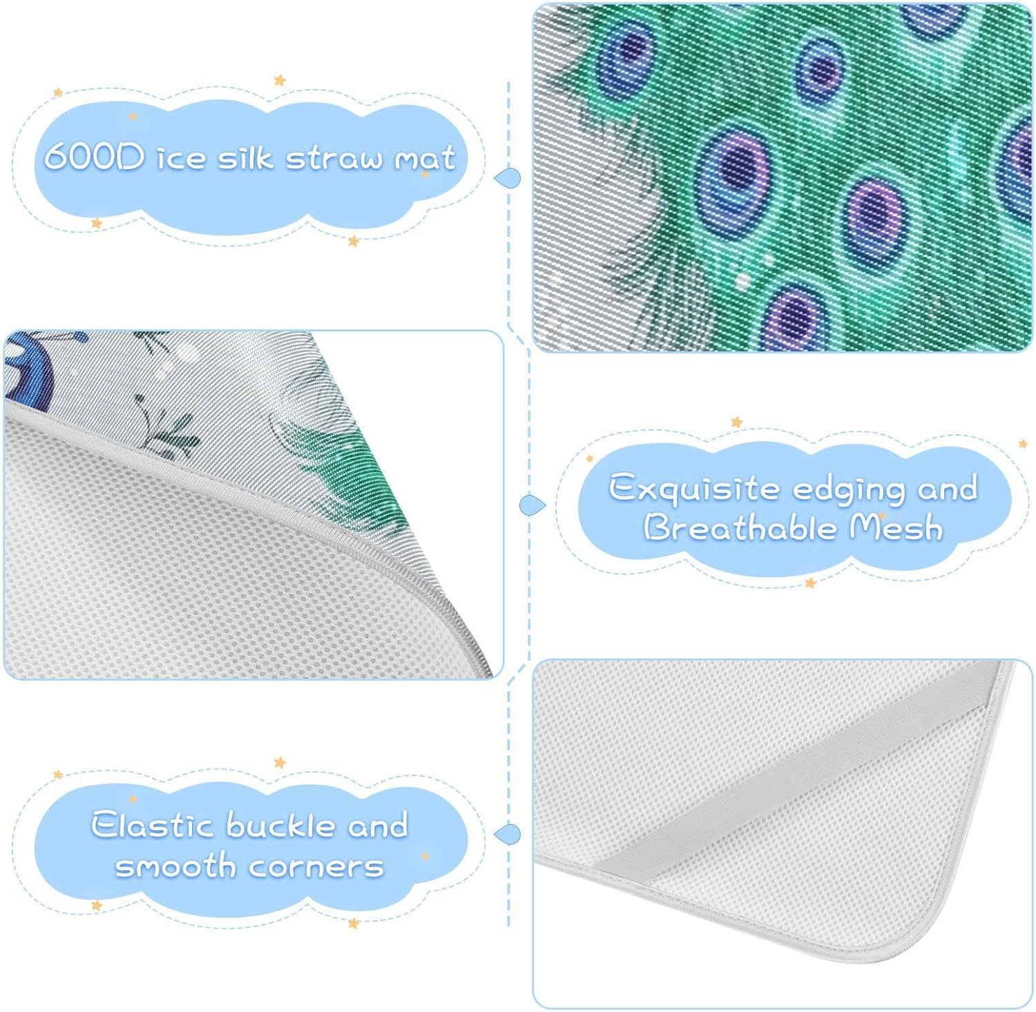 Cartoon Peacock Silver Cooling Baby Mattress pad 28" x 52" Reusable Pads Washable for Baby&Toddler
