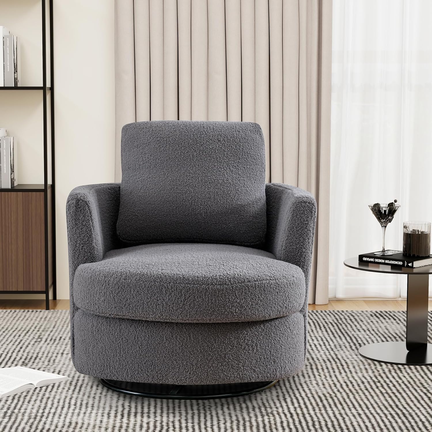 Teddy Swivel Accent Barrel Chair Set of 2, 31.9" W Comfy Round Accent Sofa Chair, Swivel Leisure Club Sofa Chair Arm Chair for Nursery Bedroom Living Room Lounge Hotel Office,Gray