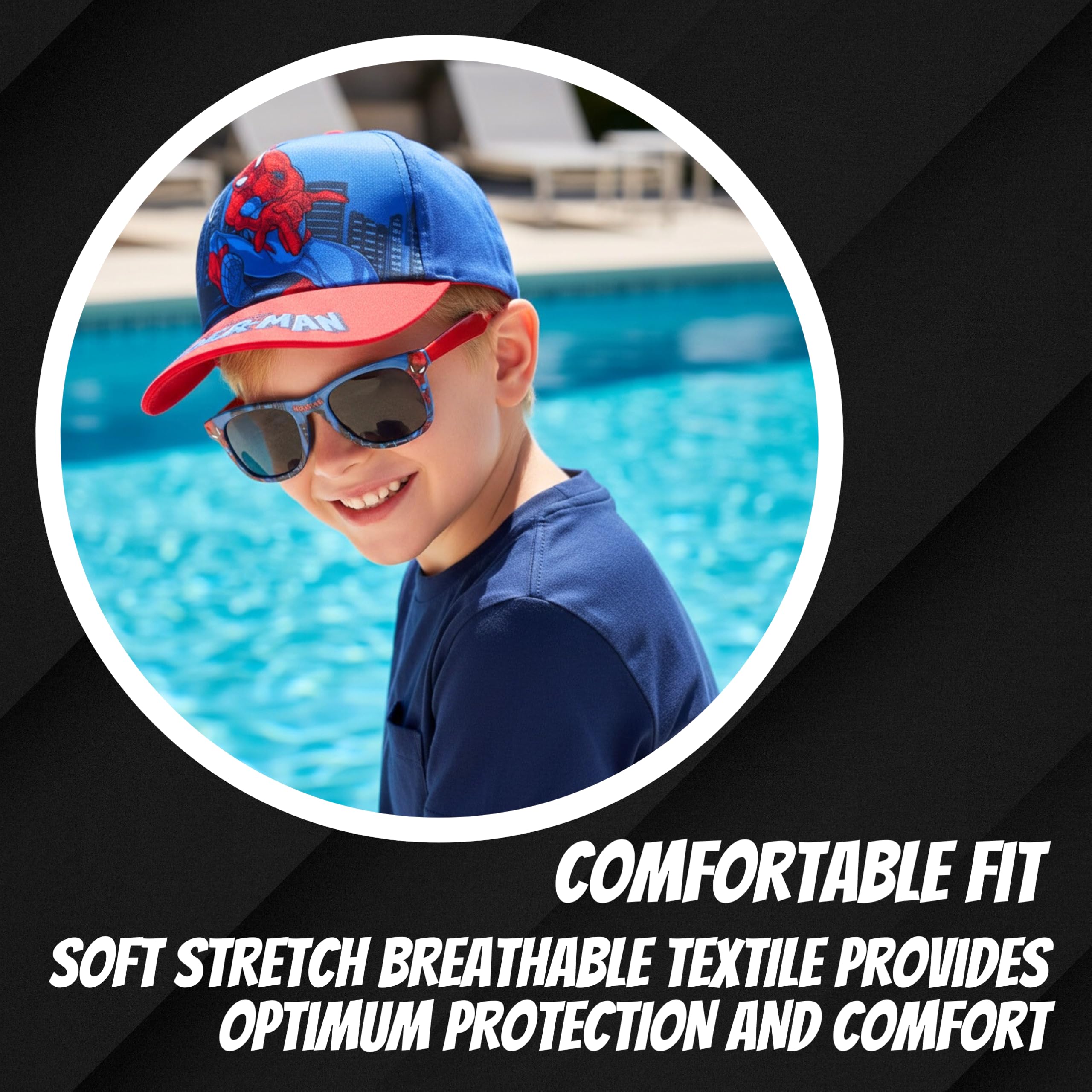 Marvel Spider-Man Set da Cappello da Baseball e Occhiali da Sole per Ragazzi, Occhiali da Sole con Protezione UV, Berretto per Bambini