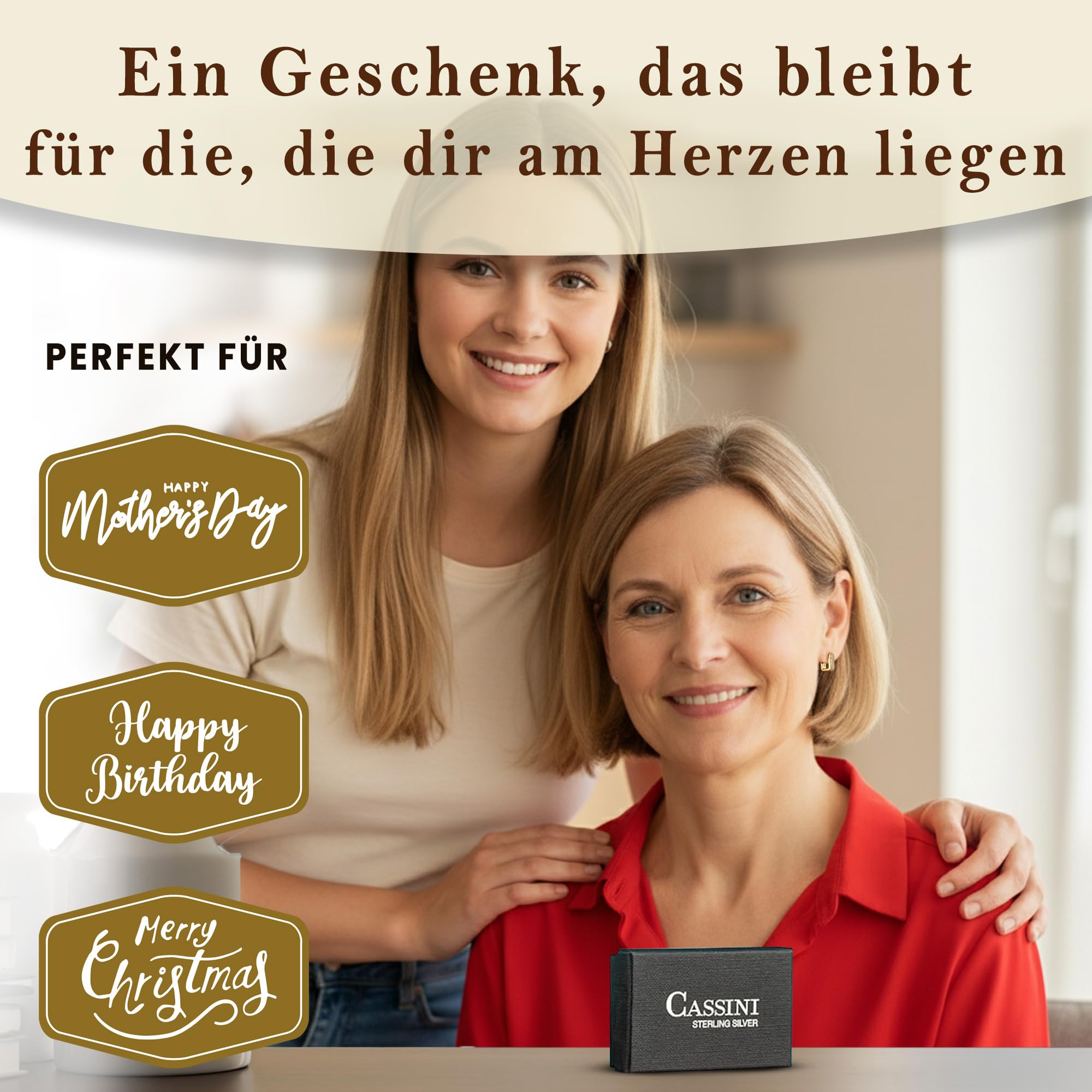 CASSINI Rechteckige Ohrringe Silber 925 – Goldene Creolen Silber 925 Kleine mit Zirkonia Steinen, Ohrringe Allergiefrei aus 925 Sterling Silber & Vergoldet, Nickelfreier Schmuck für Damen – 3CTG4