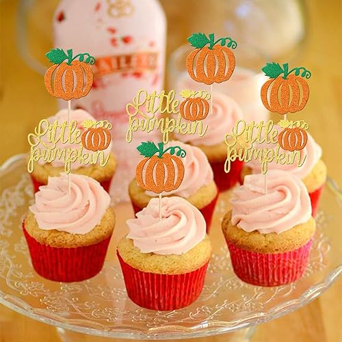 Miniatura 5 de 24 adornos para cupcakes de calabaza con purpurina para baby shower, temática de otoño, decoración de pastel de calabaza para Acción de Gracias,