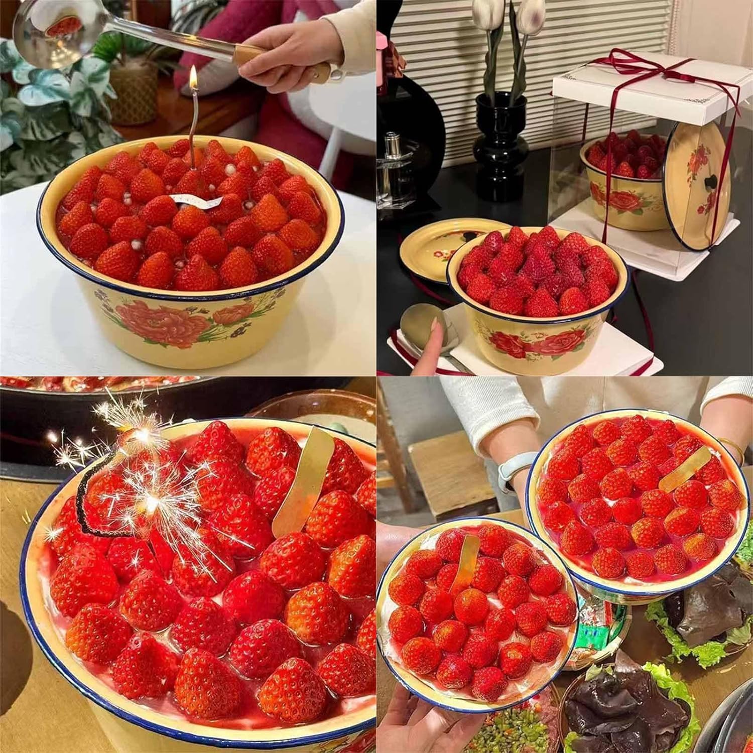 Mixing Bowl for Cooking and Serving Large Capacity Chinese Cake Basin with Lid Food Enamelware Kitchen Supplies Vintage Bowl