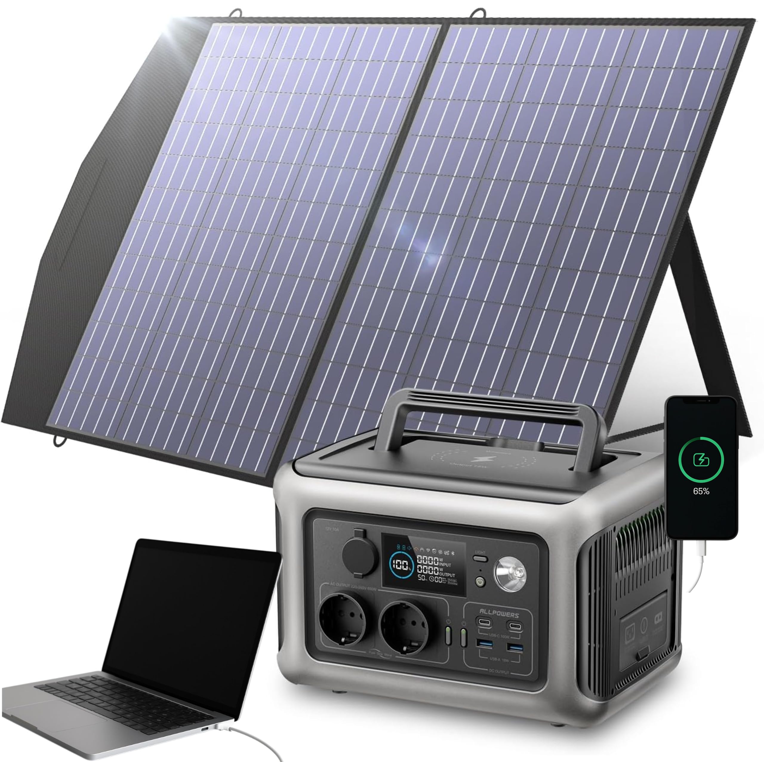 Generador Solar Portatil Humpti R600 1200W para Casa y Acampada en Situaciones de Emergencia, Generador Eléctrico Portátil, Kit Emergencia Profesional