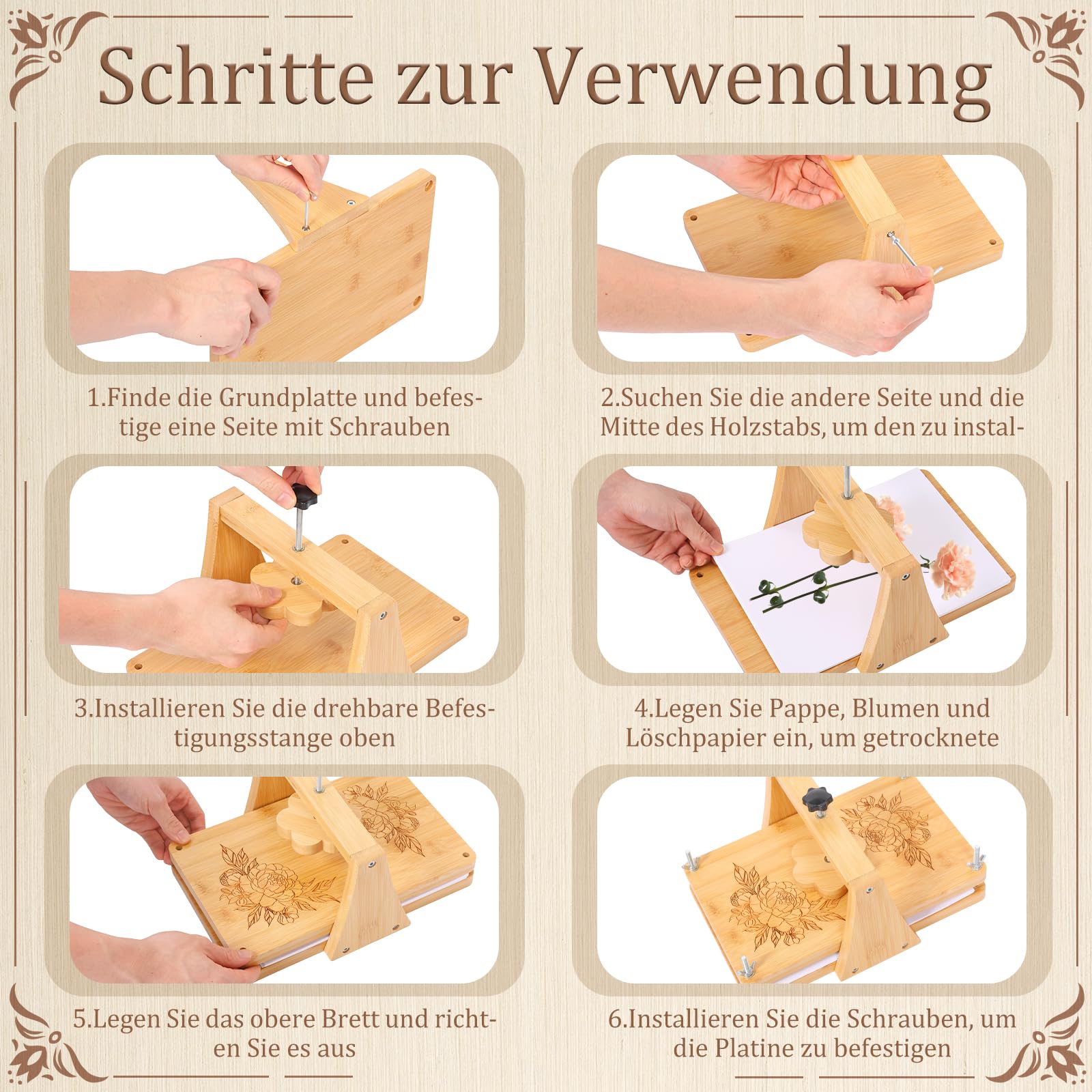 Großes Blumenpressen-Set,DIY-Blumenpress-Set aus Holz mit Zubehör für Getrocknete Blumen, Pflanzenproben, Hochzeiten, DIY-Handwerk, 27,9 x 17,8 cm