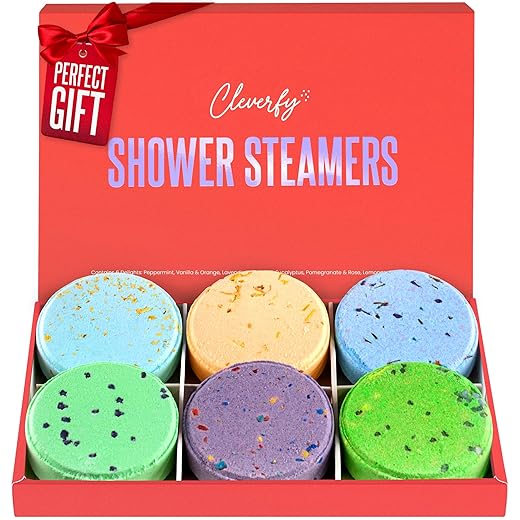 Most popular Christmas gifts - Pack In One Day Cleverfy Shower Steamers Aromatherapy - Variety Gift Box of 6 Shower Bombs with Essential Oils. Self Care Christmas Gifts for Women and Stocking Stuffers for Adults and Teens. Red Set