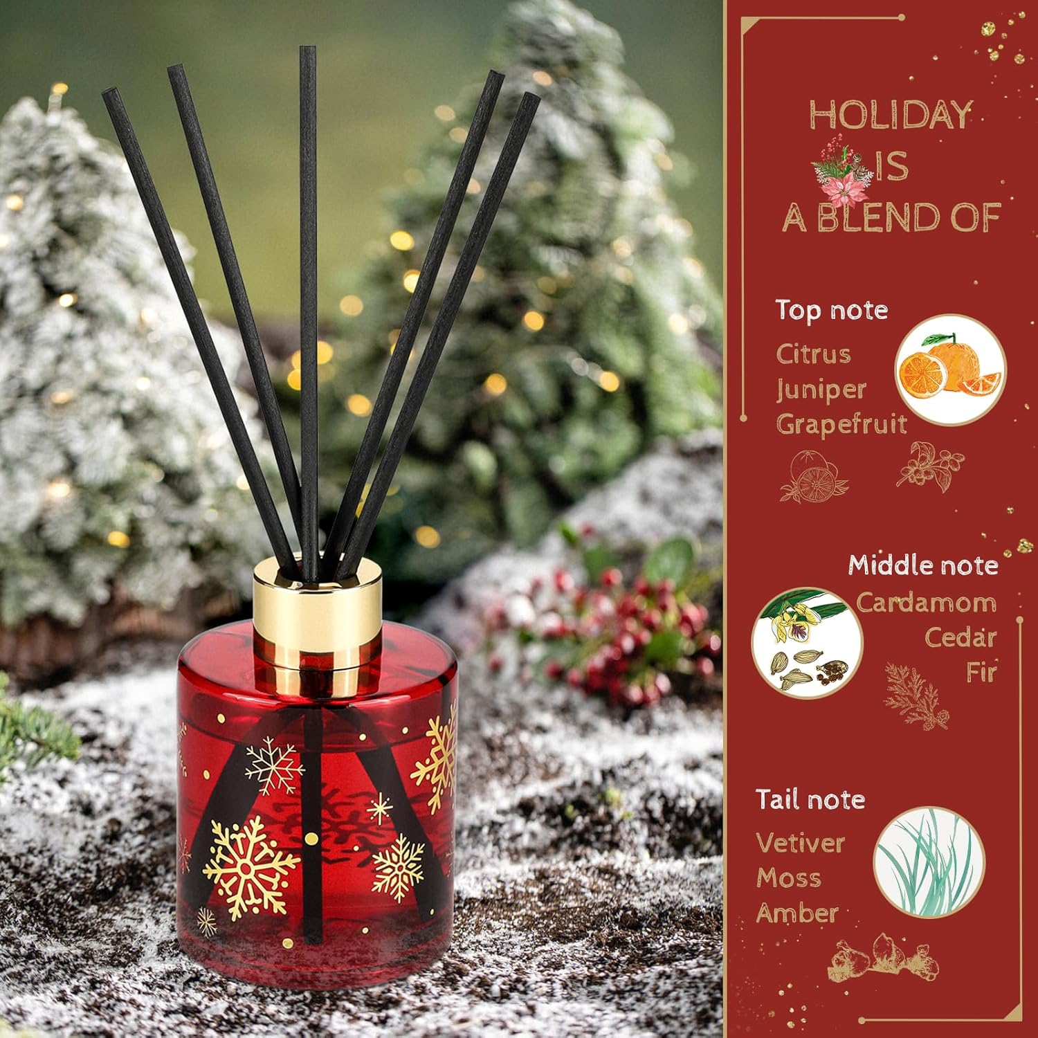 Brakula Reed Diffuser Set, Christmas Bottle Design with 2 Scent,Home Decor Bedroom Living Room Bathroom Office, Stick Diffuser with Essential Oil - Image 3
