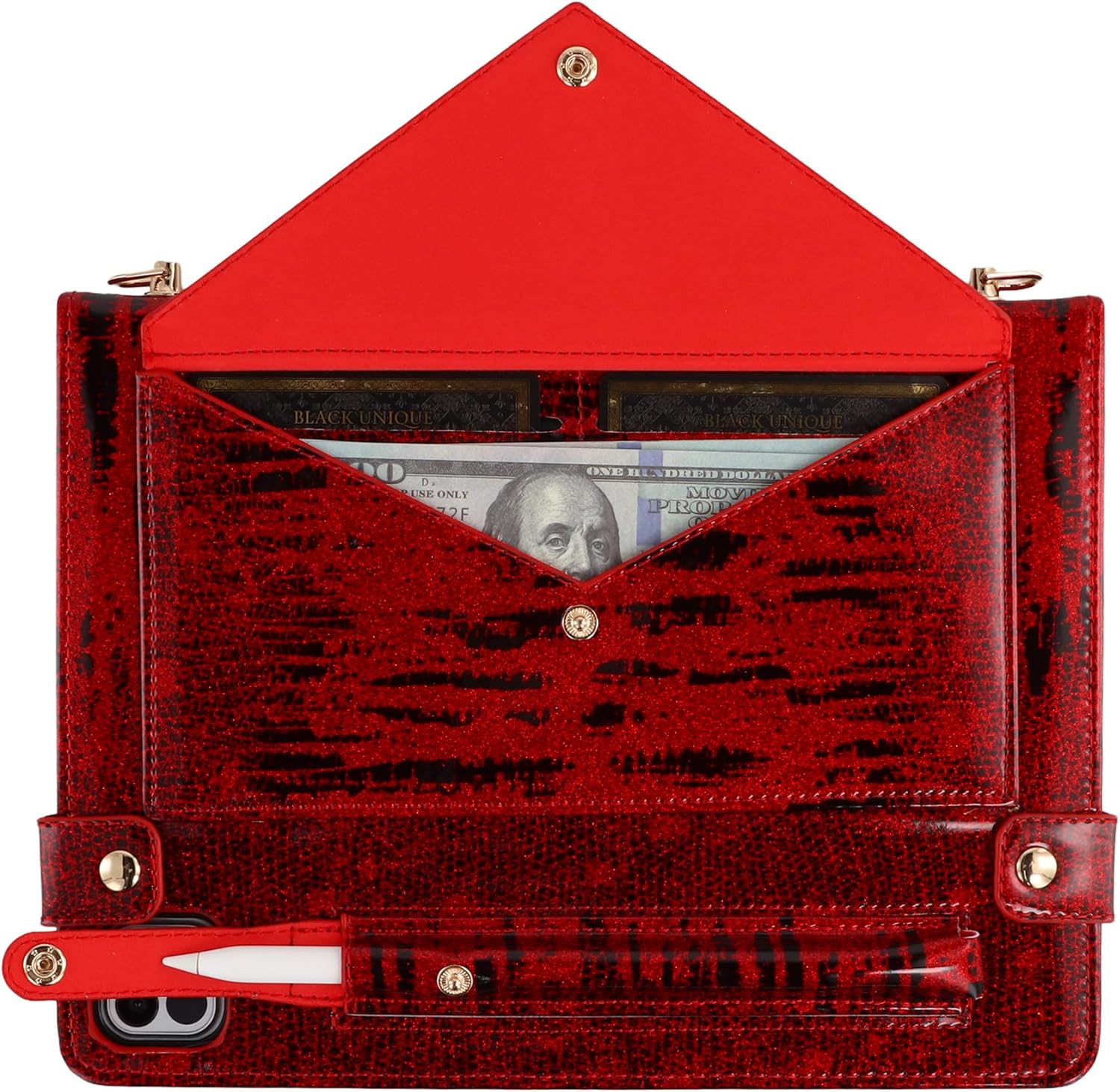 Glitter Case for iPad Pro 13-inch M5 2025 / M4 2024, Techcircle Crossbody Folio Stand Card Holder Pencil Pocket Protective Case with Hand Strap+Shoulder Strap, Burgundy