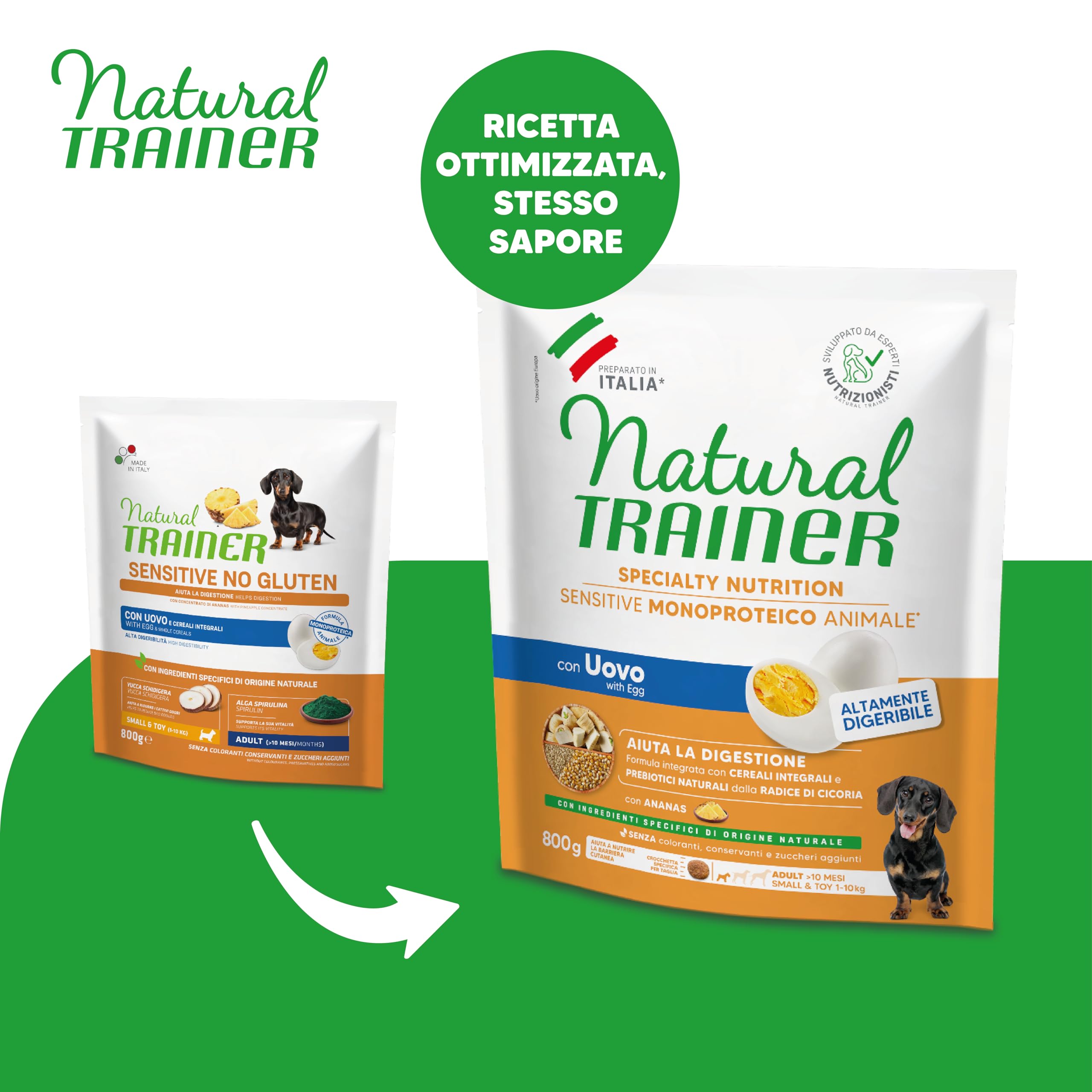 Natural Trainer Sensitive No Gluten - Alimento para Perros Adultos Small&Toy con Huevo y Cereales integrales, 2 kg