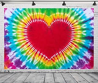 BELECO 7x5ft Fabric Tie Dye Party Backdrop Watercolor Rainbow Heart Love LGBT Background Colorful Tie Dye Theme Birthday Party Decorations Backdrop 60s 70s Hippie Supplies Studio Photo Booth Props
