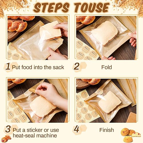 Miniatura 9 de 700 bolsas de panadería termosellables con ventana de 7.1 x 7.5 pulgadas, resistentes a la grasa, bolsas de pastelería con calcomanías de papel para