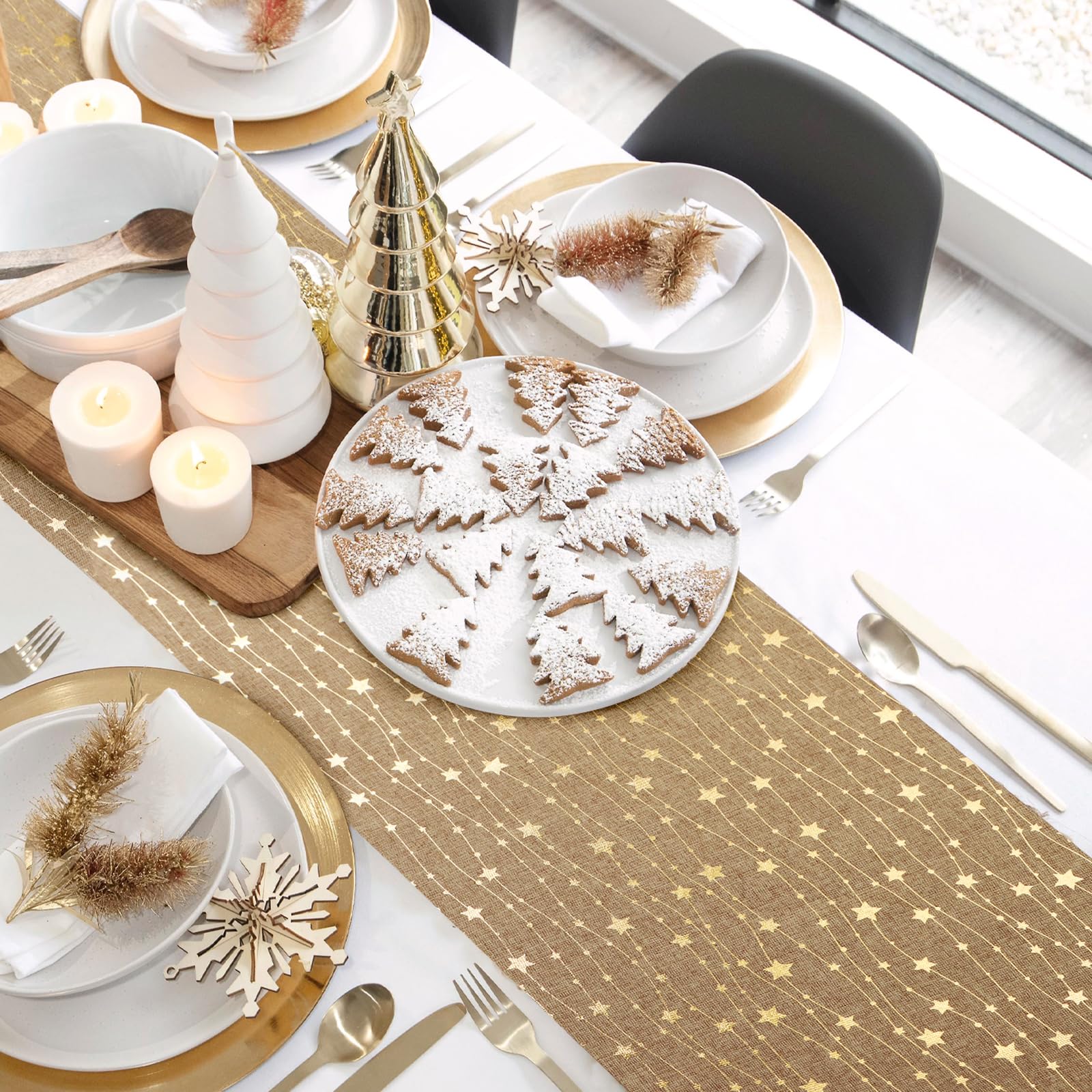 Weihnachtlicher Tischläufer Mit Sternen/Schneeflocken – Festliche Deko Für Den Festtisch