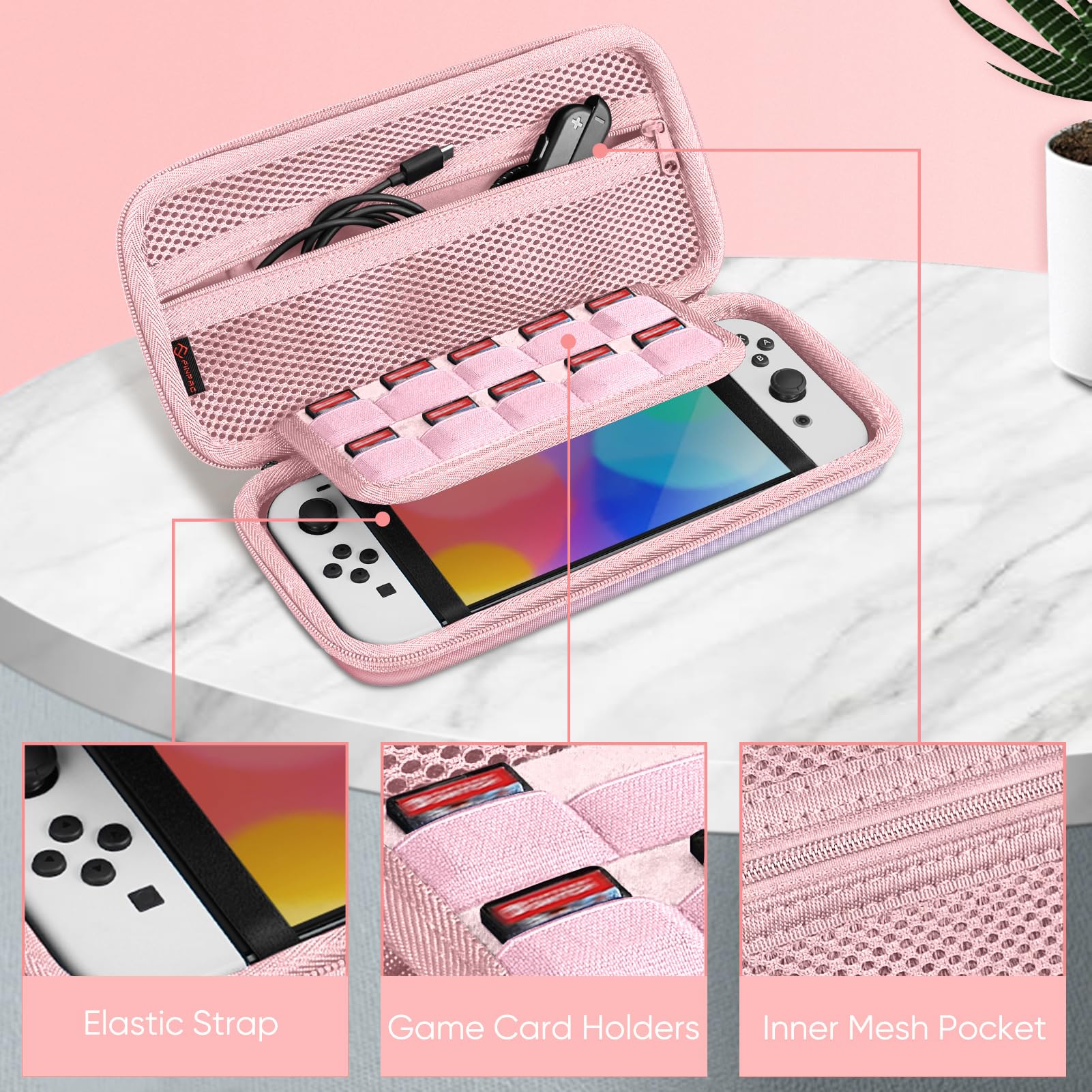 Fintie Torba do noszenia do modelu Nintendo Switch/Switch OLED – [odporna na uderzenia] twarda obudowa do przechowywania z 10 uchwytami na karty do gry, pasek mocujący do konsoli Nintendo Switch i akcesoriów, Fantasy Ombre