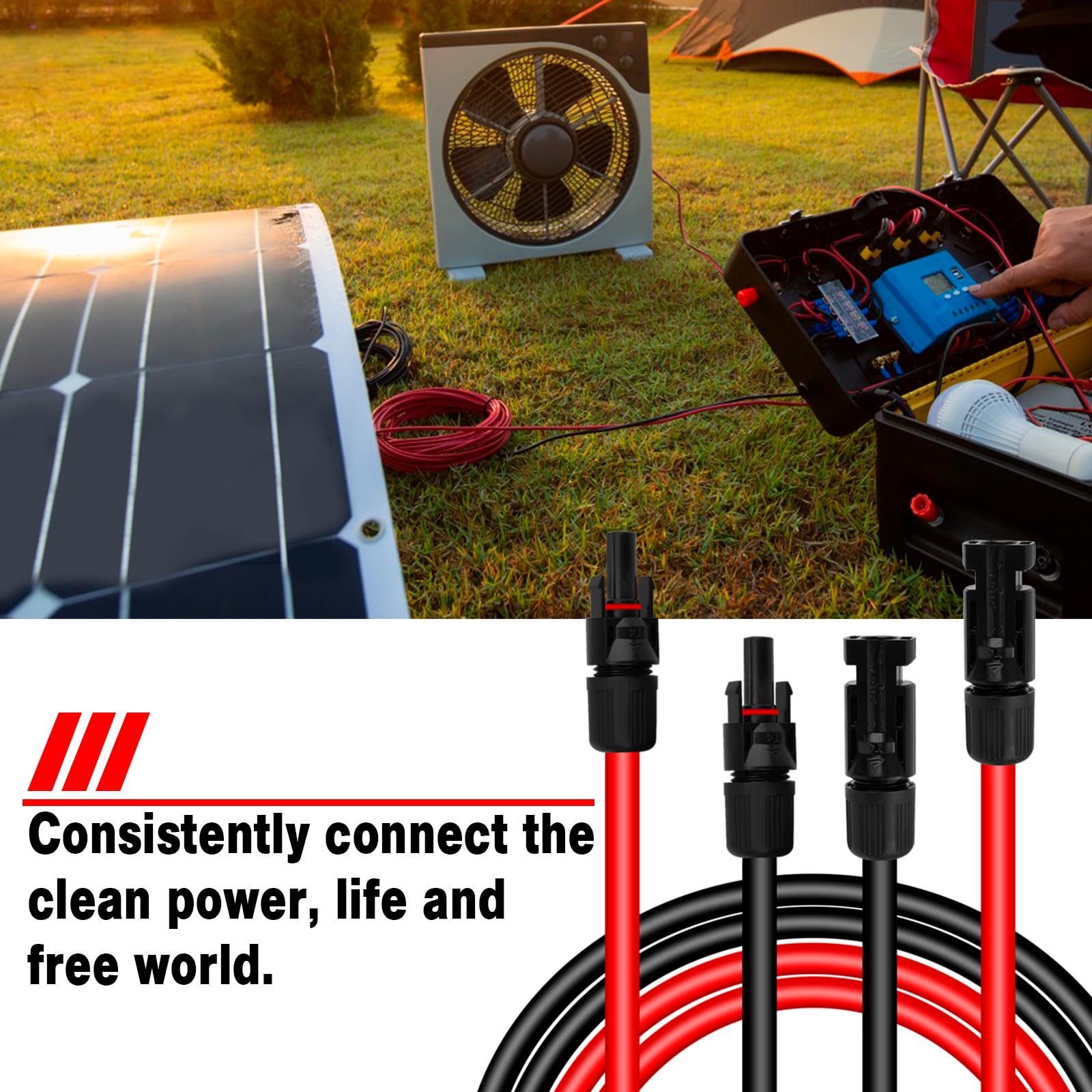 Cavo di prolunga solare da 12,5 m, 10 AWG, con connettore femmina e maschio, con custodia e coppia di connettori extra gratuiti, kit di cavi resistenti alle intemperie per camper, traghetto (10