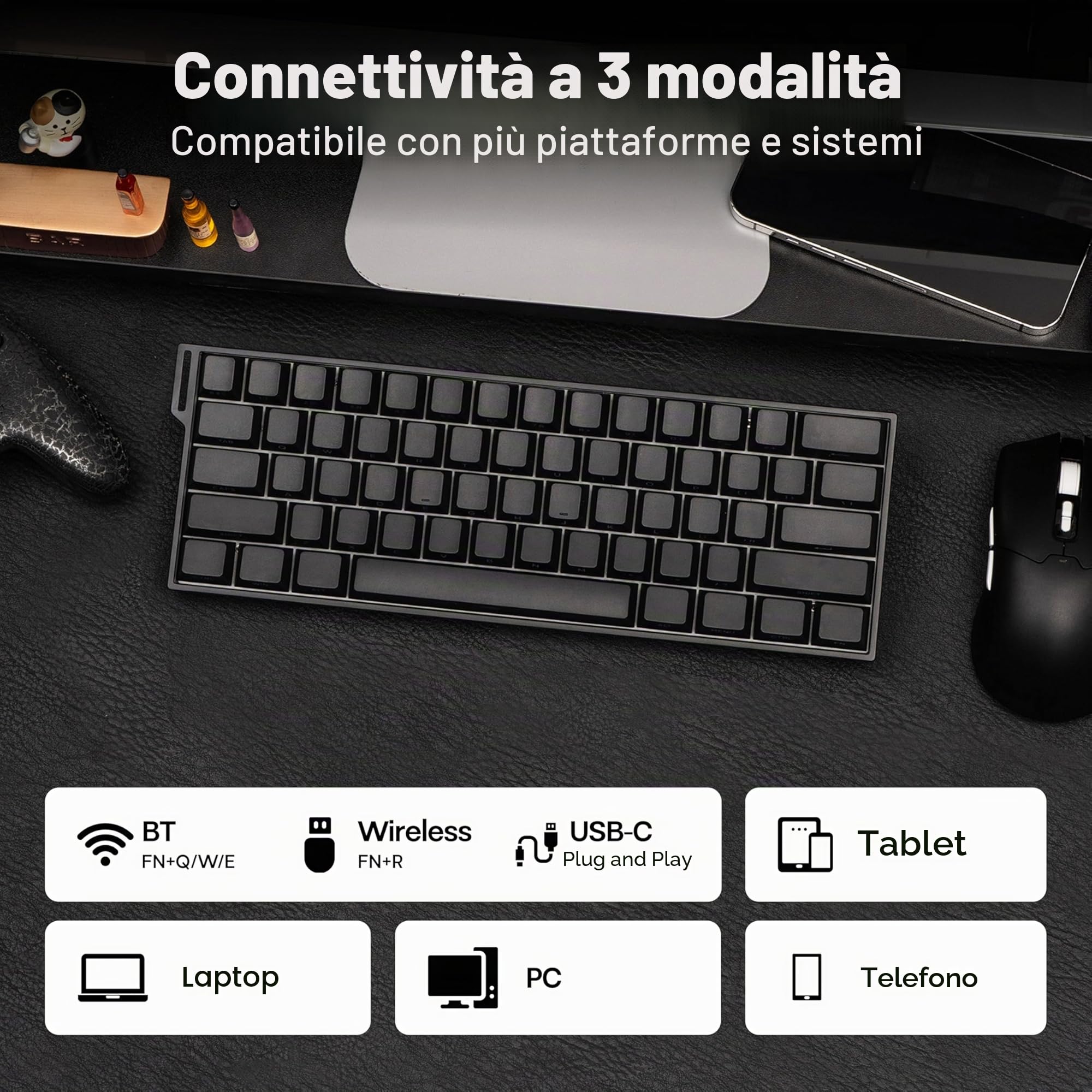 MechLands Aula Mini60 HE PRO - Tastiera senza fili con effetto hall, 4000 mAh, SOCD & DKS, tastiera magnetica da gioco, azionamento regolabile, query 8K, RGB, attenuazione del rumore (nero)