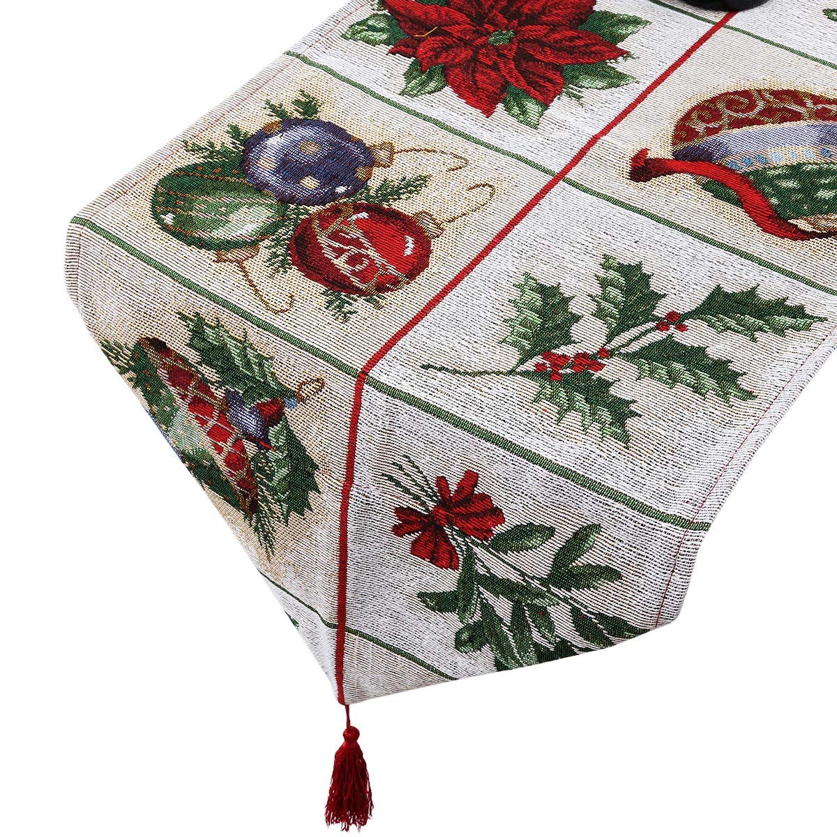 mookaitedecor Blanc Chemin de Table Noël Motifs Feuilles Fleurs,Table Deco pour Fête Maison Cuisine