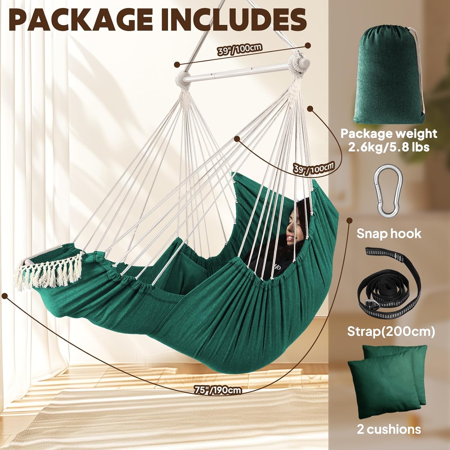 Chihee Hammock Chair Hanging Chair with Foot Rest 2 Cushions Max 500lbs Robust Metal Spreader Bar Collapsible Easy Storage Soft Cotton Swing Chair Strong Strap Iron Carabiner Side Pocket Included 2 810paGV5PeL. AC SL1500