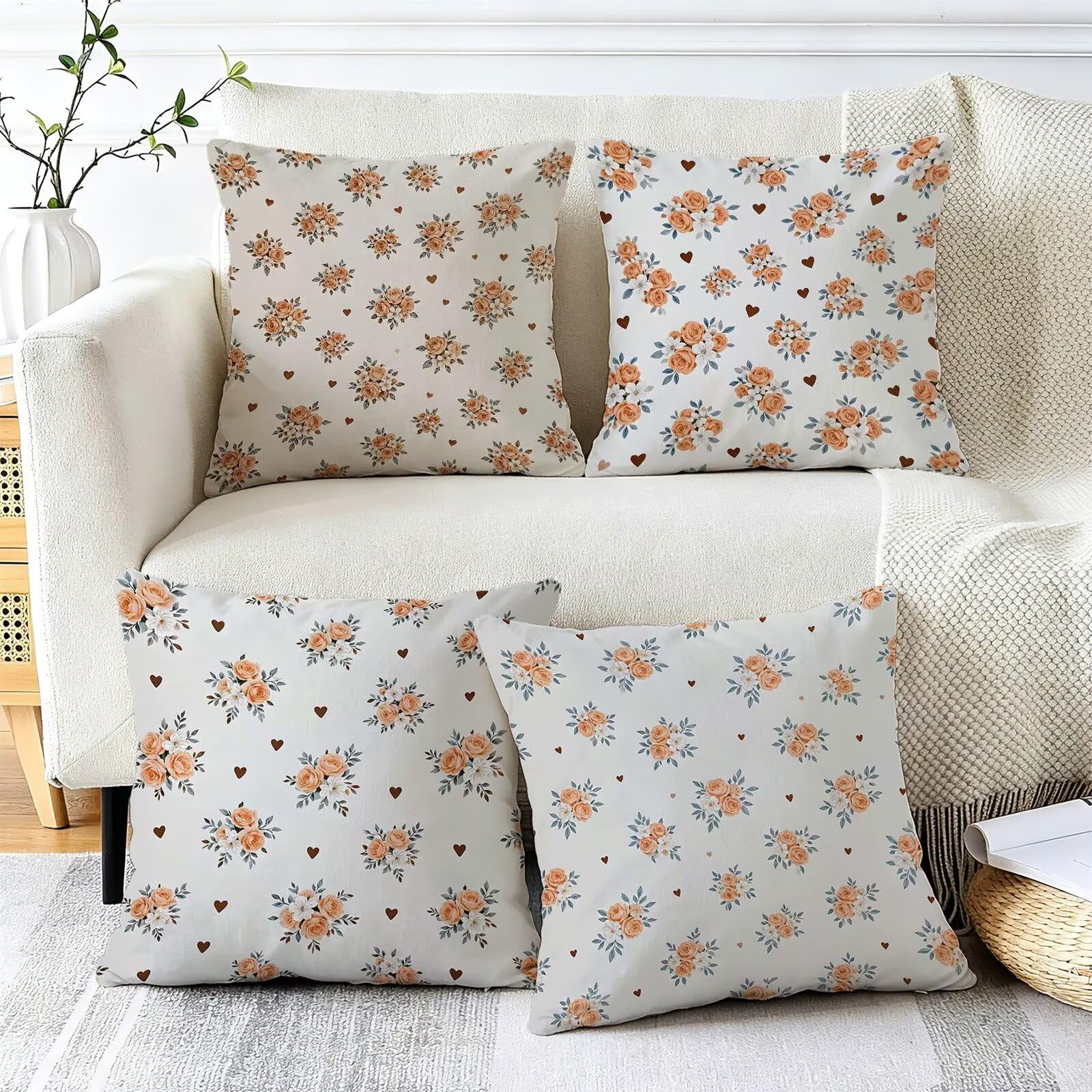 Beige Federe Cuscini Divano 75x75cm, Cuscini da Esterno Set de 4, Cod-95 | Lin Copricuscini Decorativi Letto Arredo, per Letto, Soggiorno, Giardino, Esterno, Casa Decorazione Set di 4 Pianta