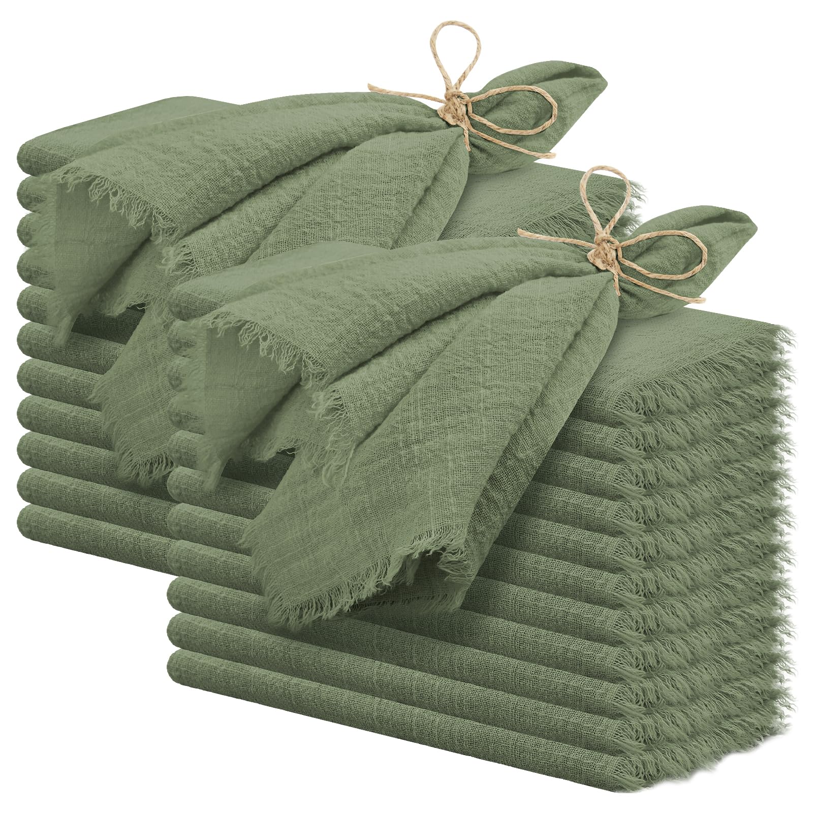 Serviettes en coton olive fait main avec franges pour table élégante (lot de 60)